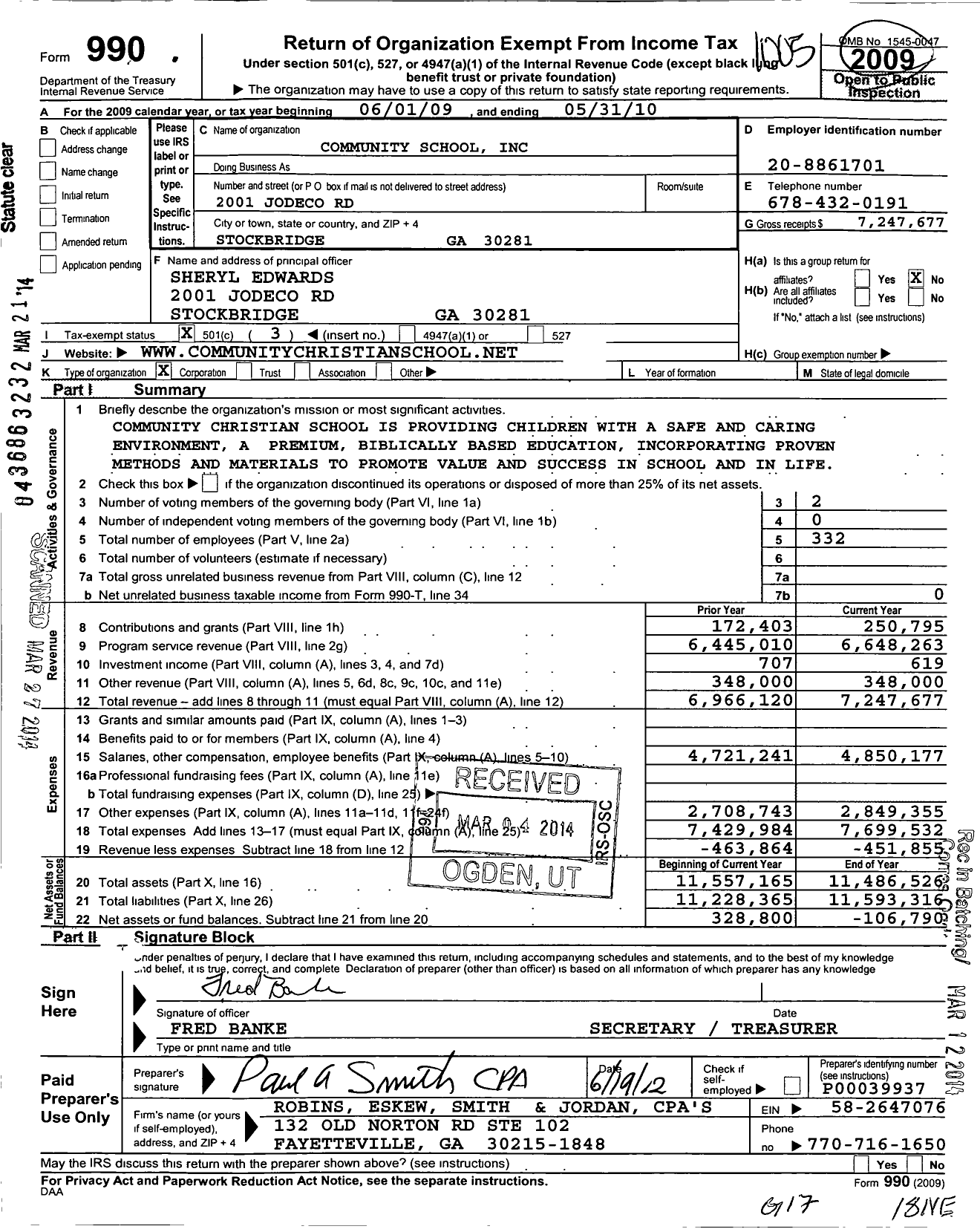 Image of first page of 2009 Form 990 for Community School