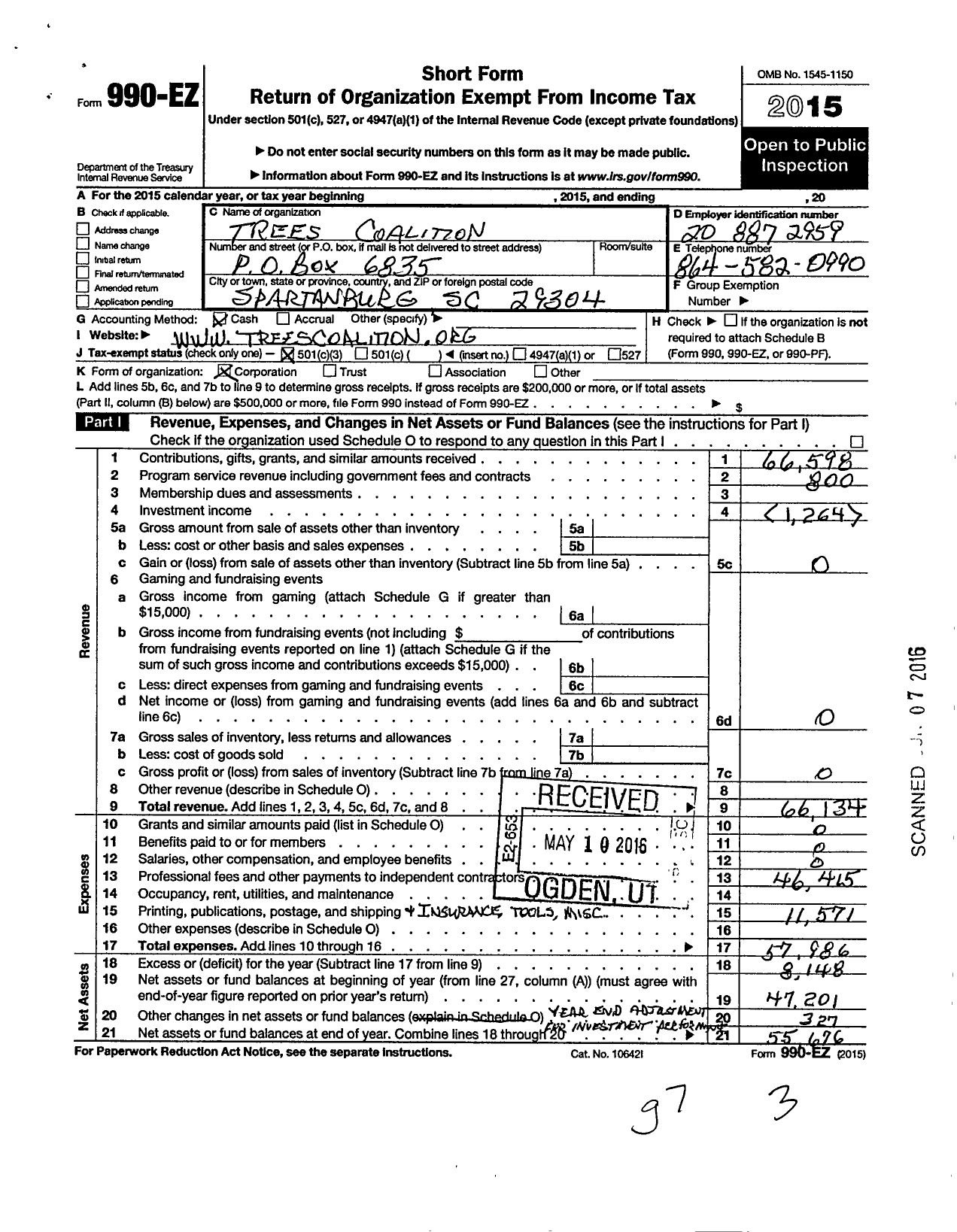 Image of first page of 2015 Form 990EZ for Trees Coalition