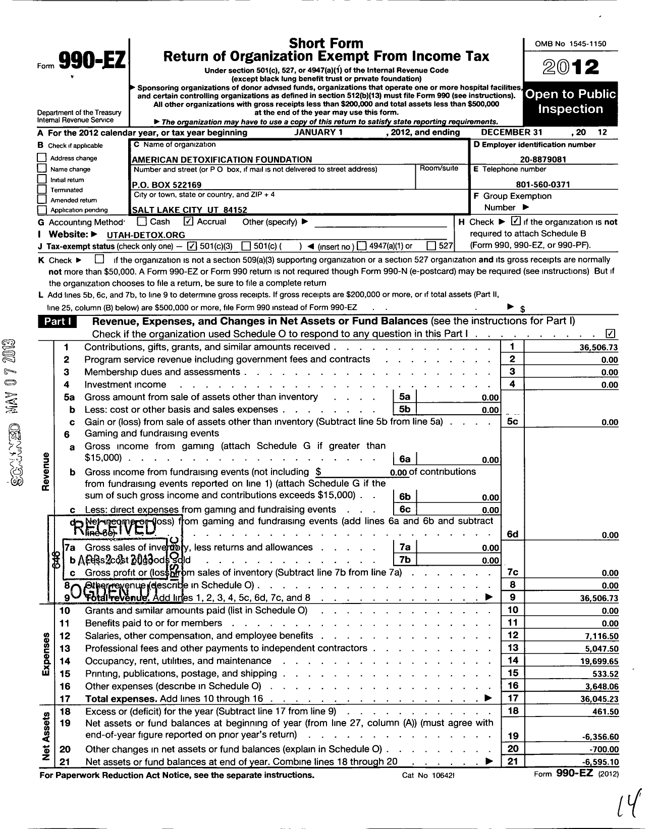 Image of first page of 2012 Form 990EZ for Four D Group