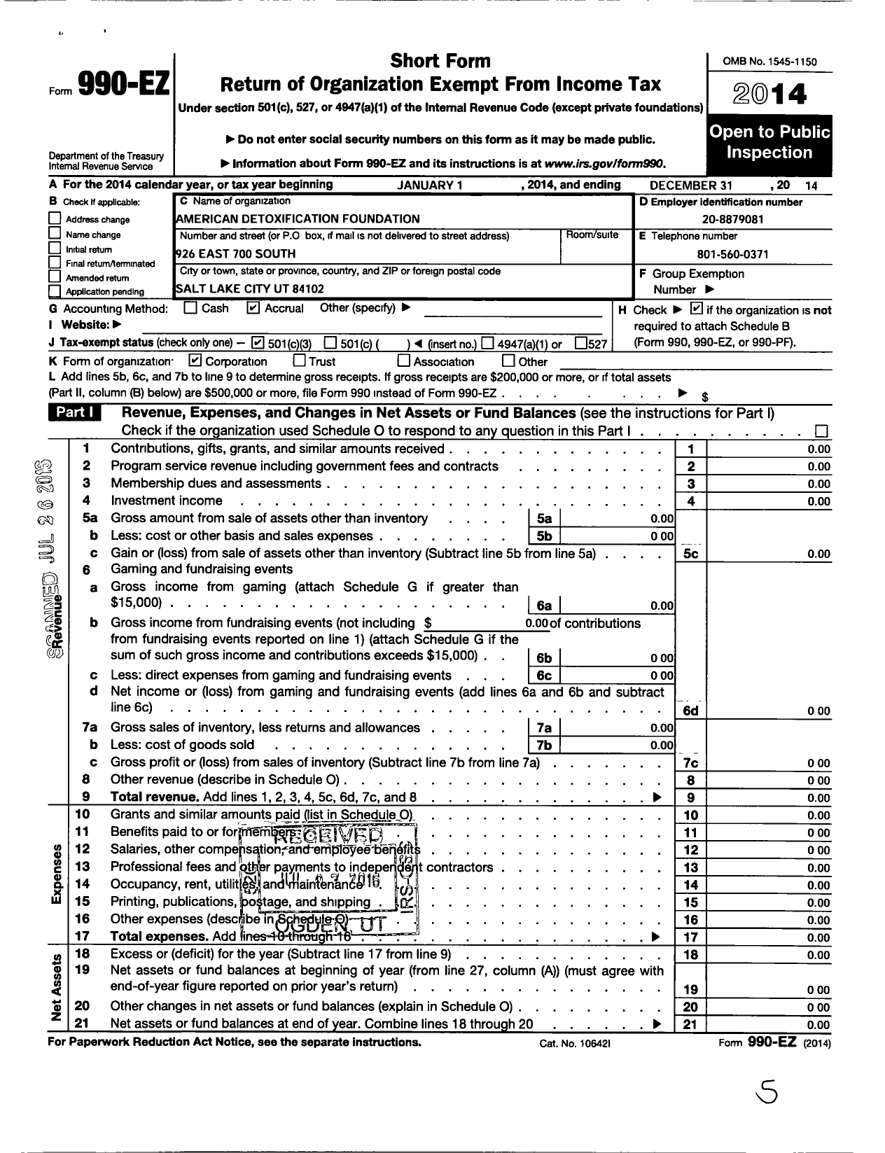 Image of first page of 2014 Form 990EZ for Four D Group