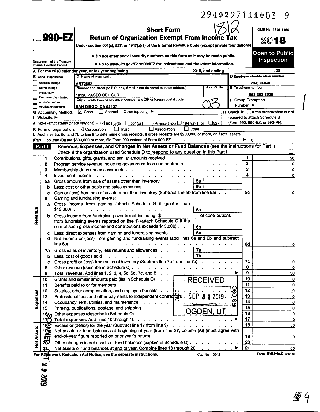 Image of first page of 2018 Form 990EZ for Del Sur Afterschool Program