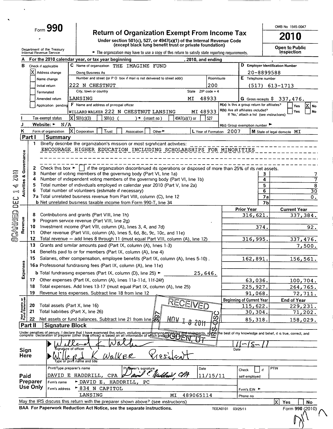 Image of first page of 2010 Form 990 for The@imagine Fund