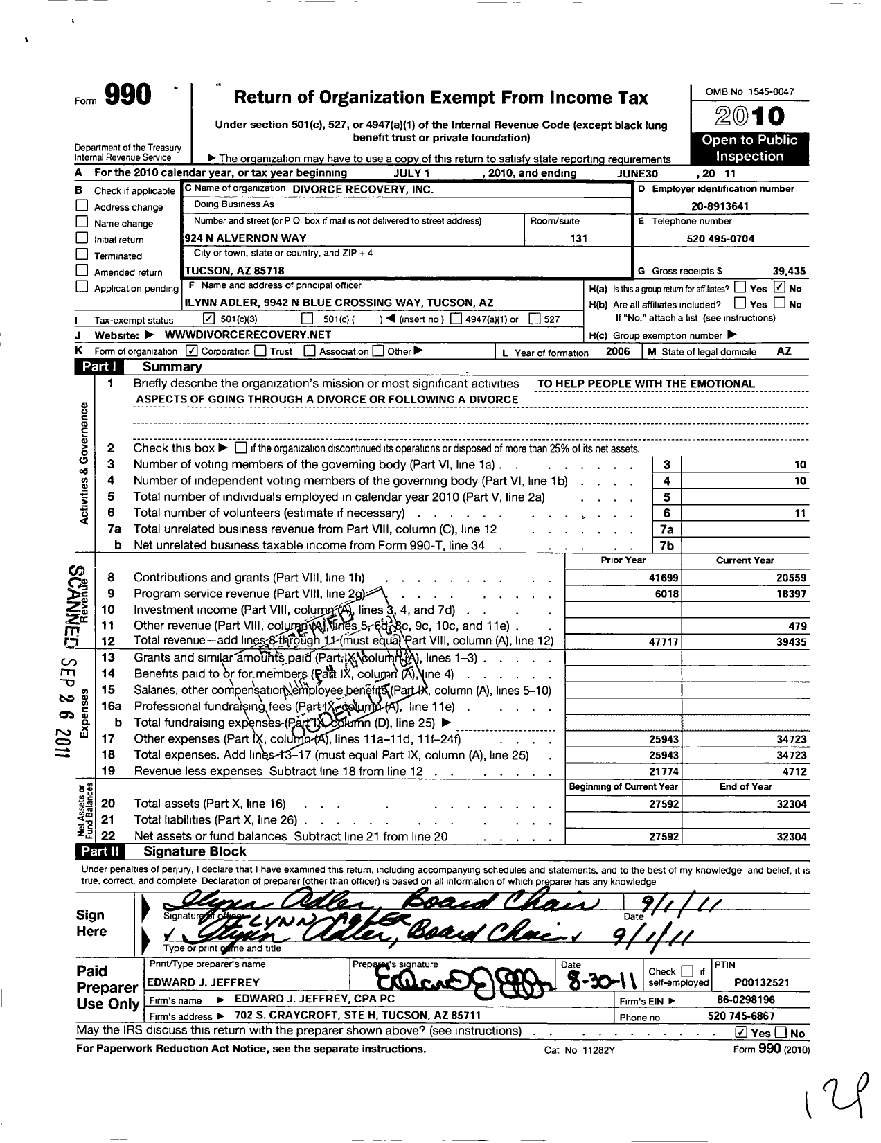 Image of first page of 2010 Form 990 for Divorce Recovery