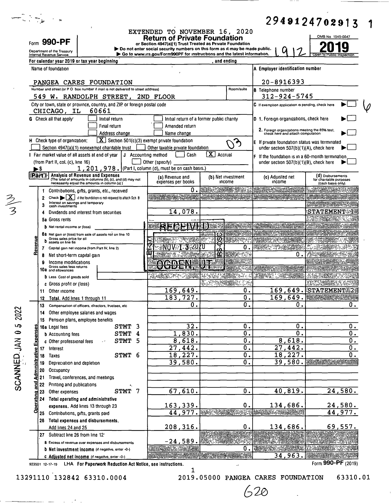 Image of first page of 2019 Form 990PF for Pangea Cares Foundation