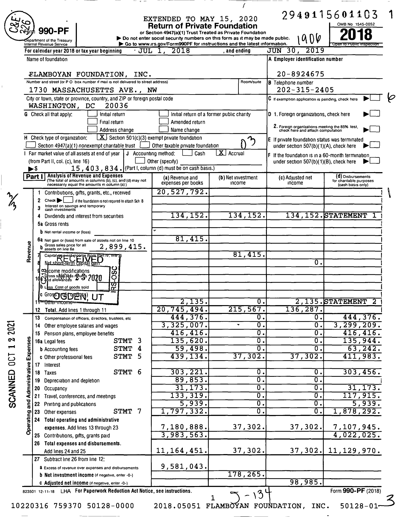 Image of first page of 2018 Form 990PF for Flamboyan Foundation