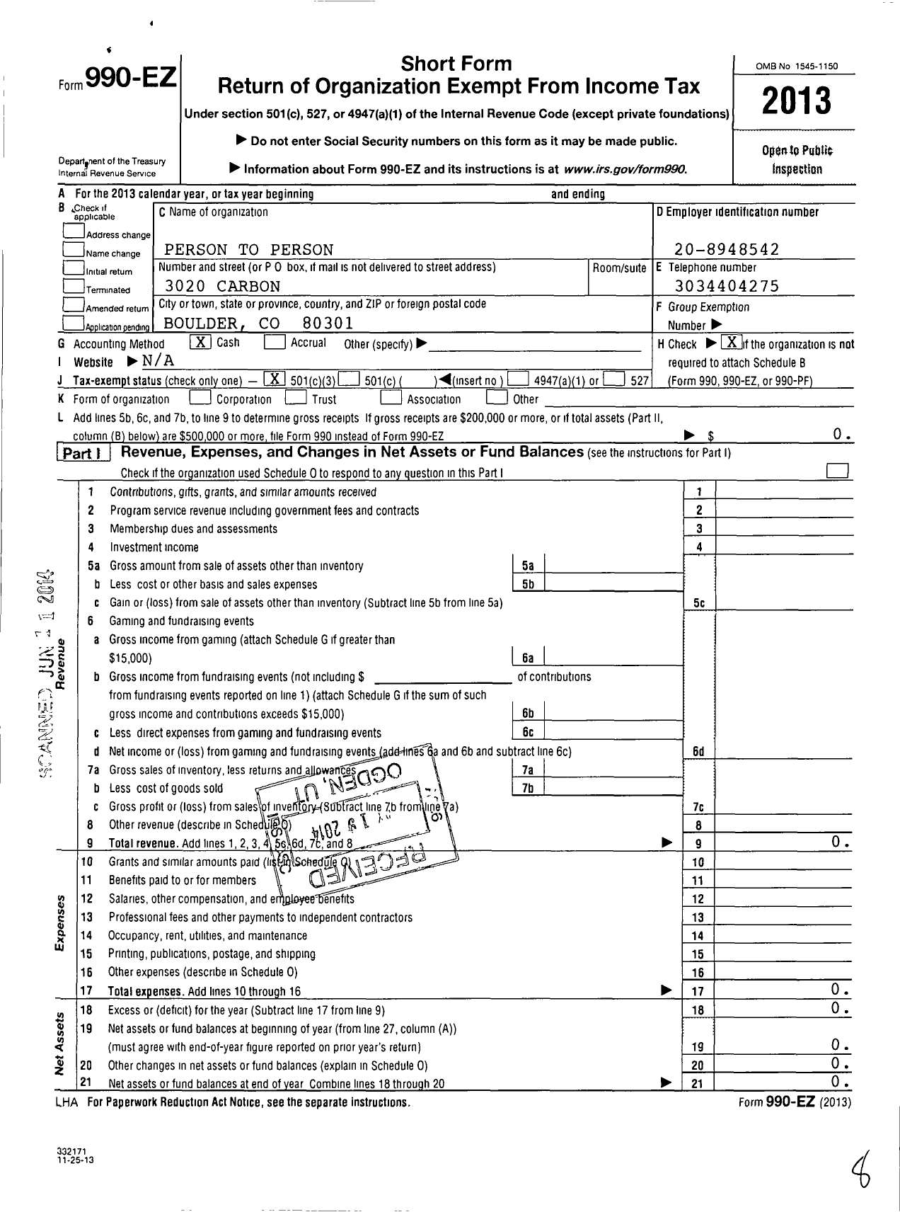 Image of first page of 2013 Form 990EZ for Friendship Circle of Boulder County