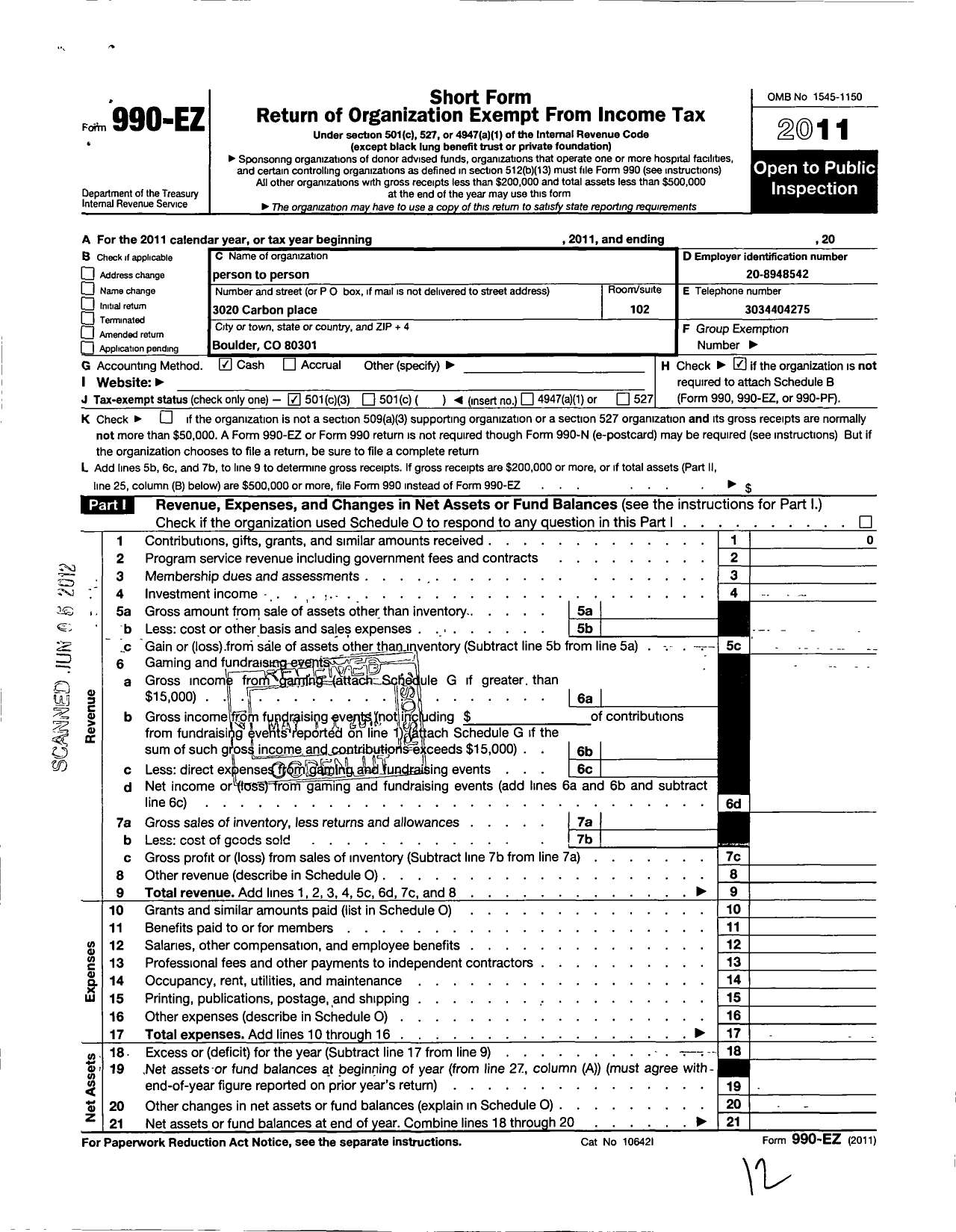 Image of first page of 2011 Form 990EZ for Friendship Circle of Boulder County