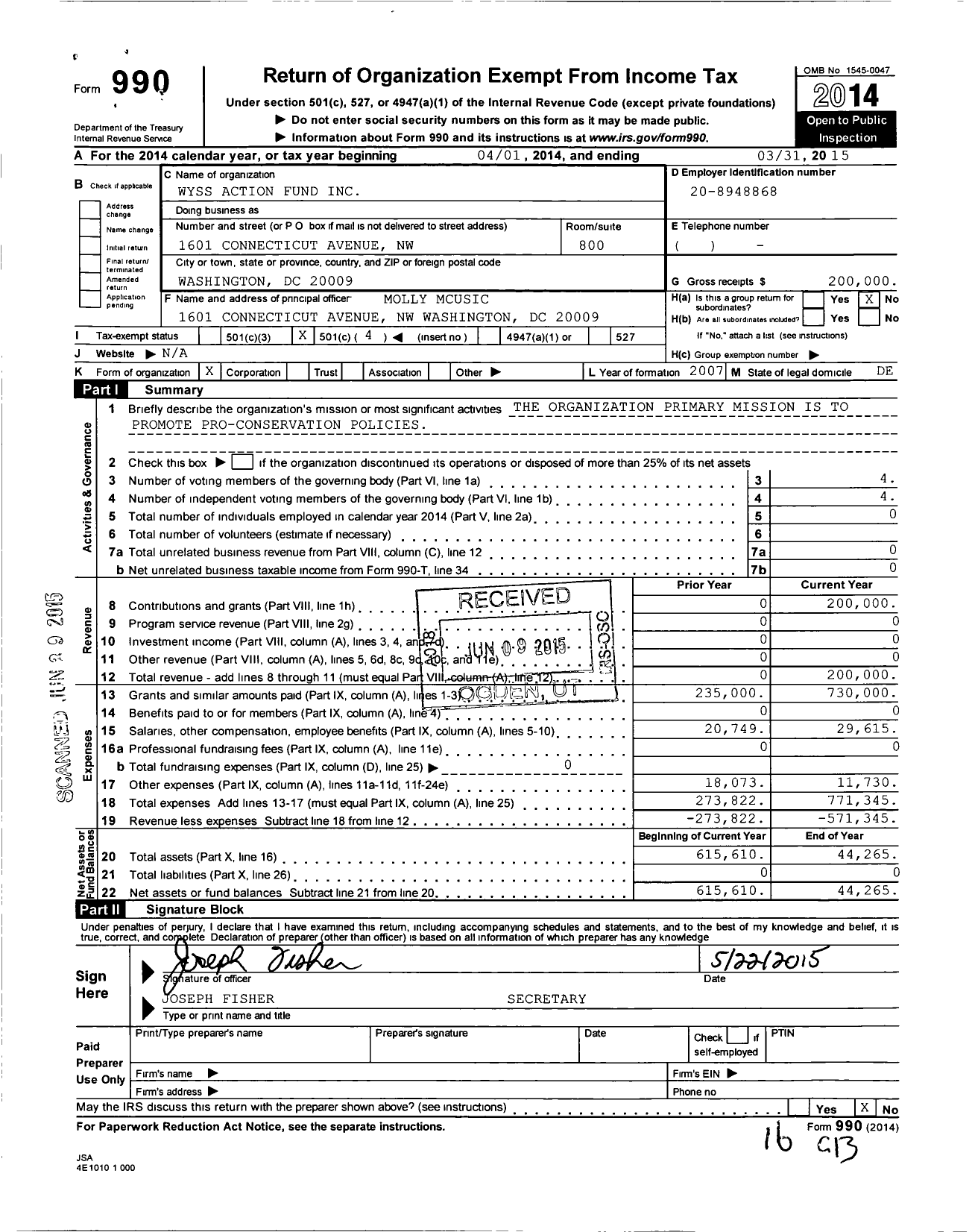 Image of first page of 2014 Form 990O for Berger Action Fund