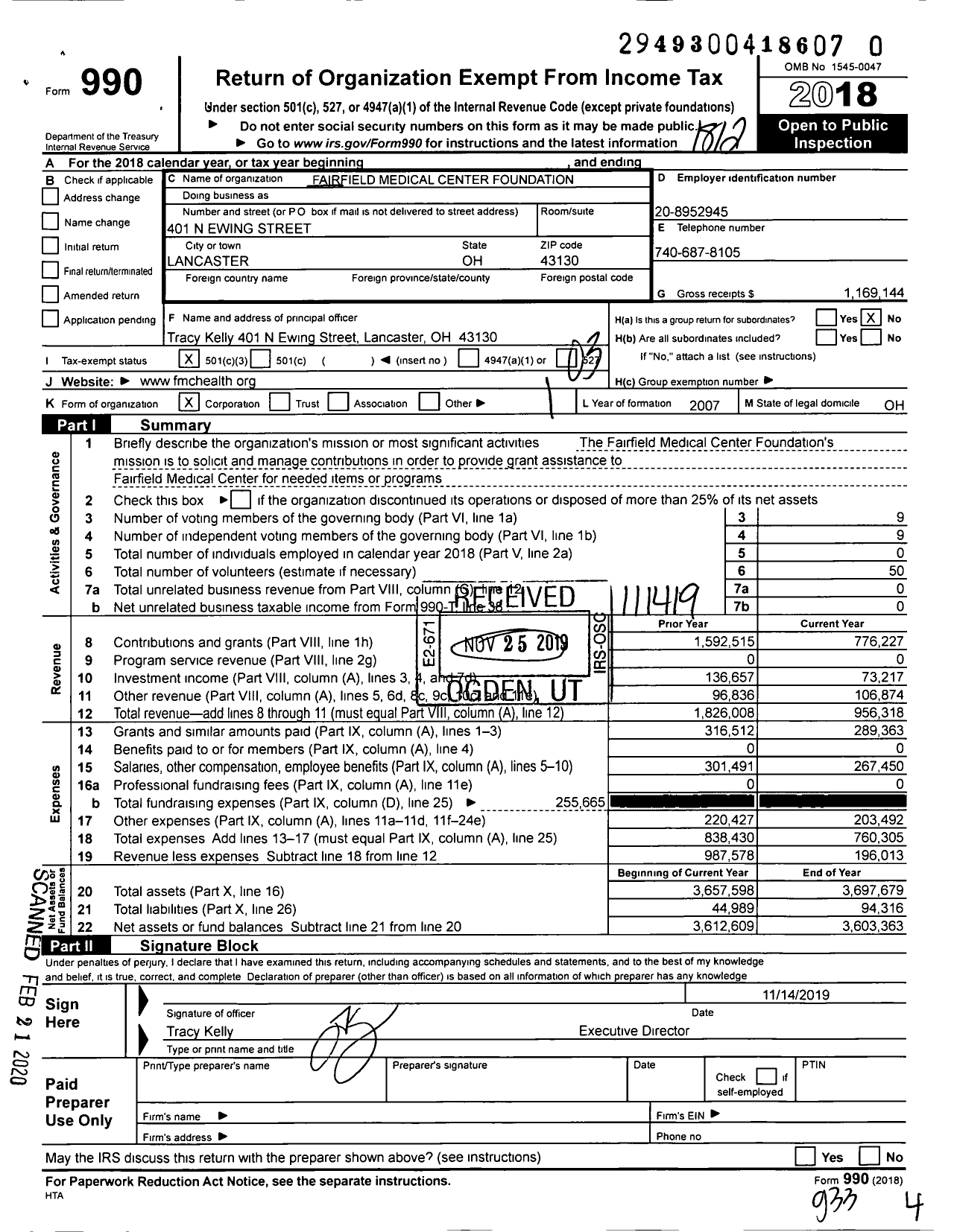 Image of first page of 2018 Form 990 for Fairfield Medical Center Foundation