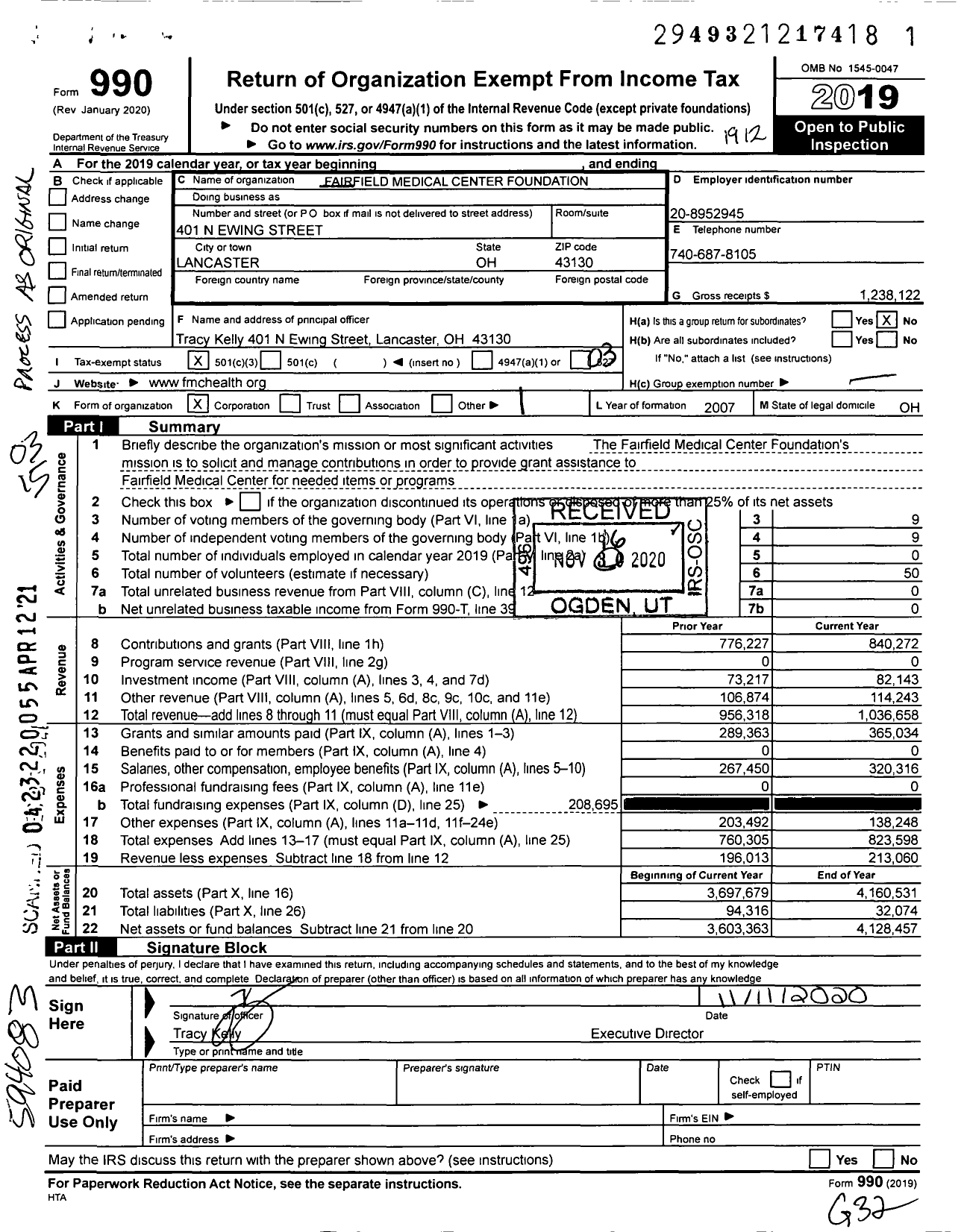 Image of first page of 2019 Form 990 for Fairfield Medical Center Foundation