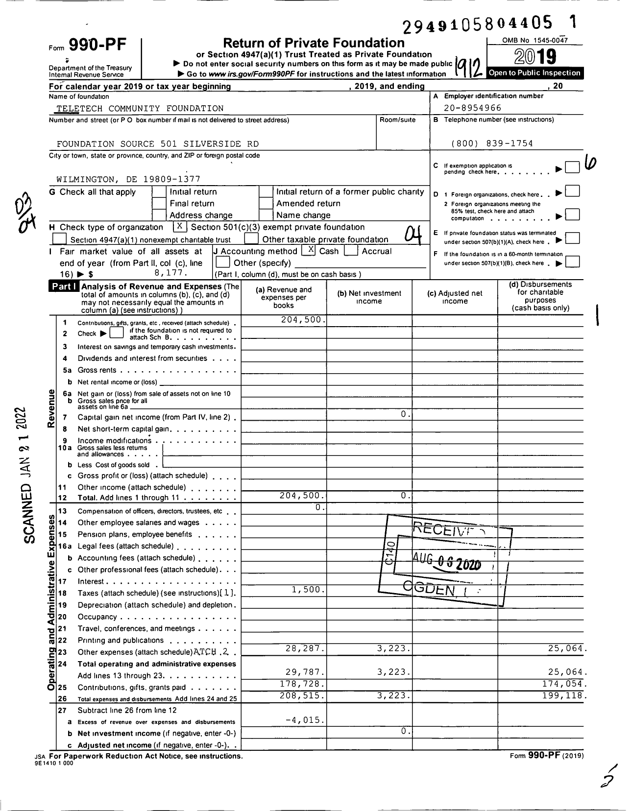 Image of first page of 2019 Form 990PF for TTEC Foundation