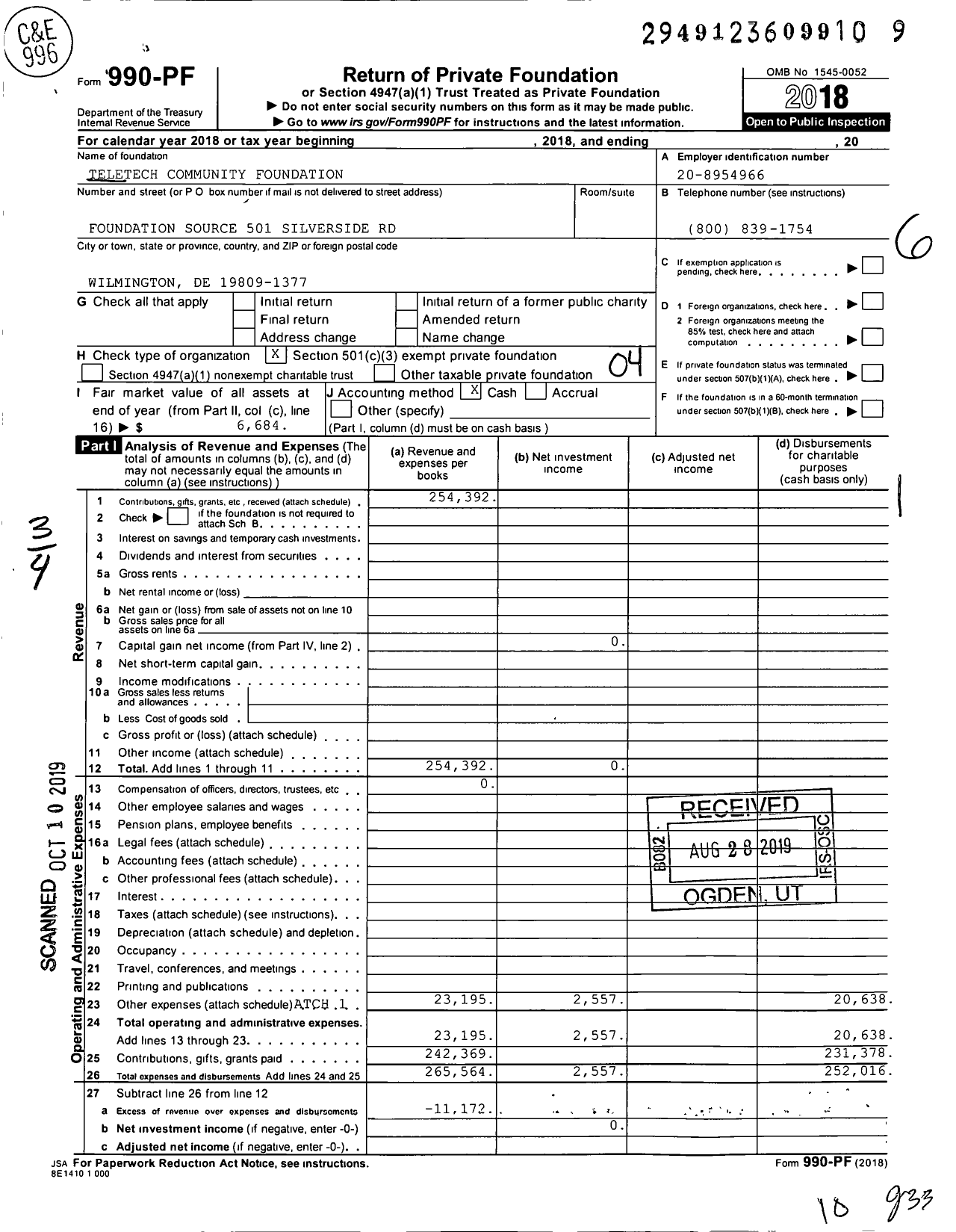 Image of first page of 2018 Form 990PF for TTEC Foundation