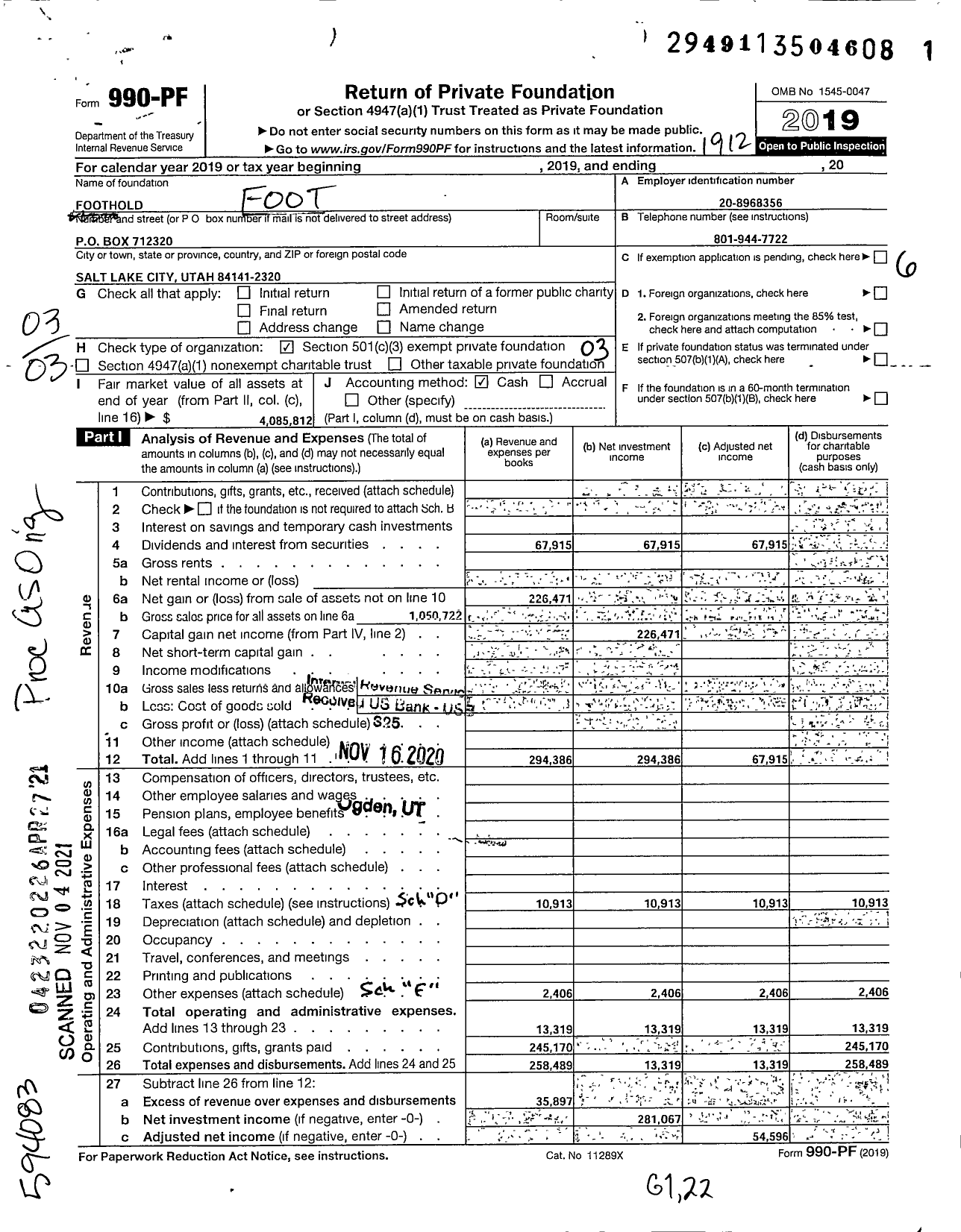 Image of first page of 2019 Form 990PF for Foothold