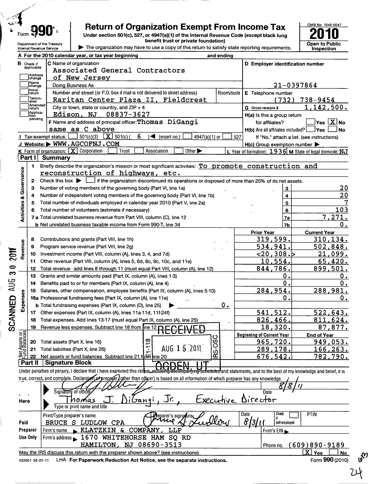 Image of first page of 2010 Form 990O for Associated General Contractors of NJ