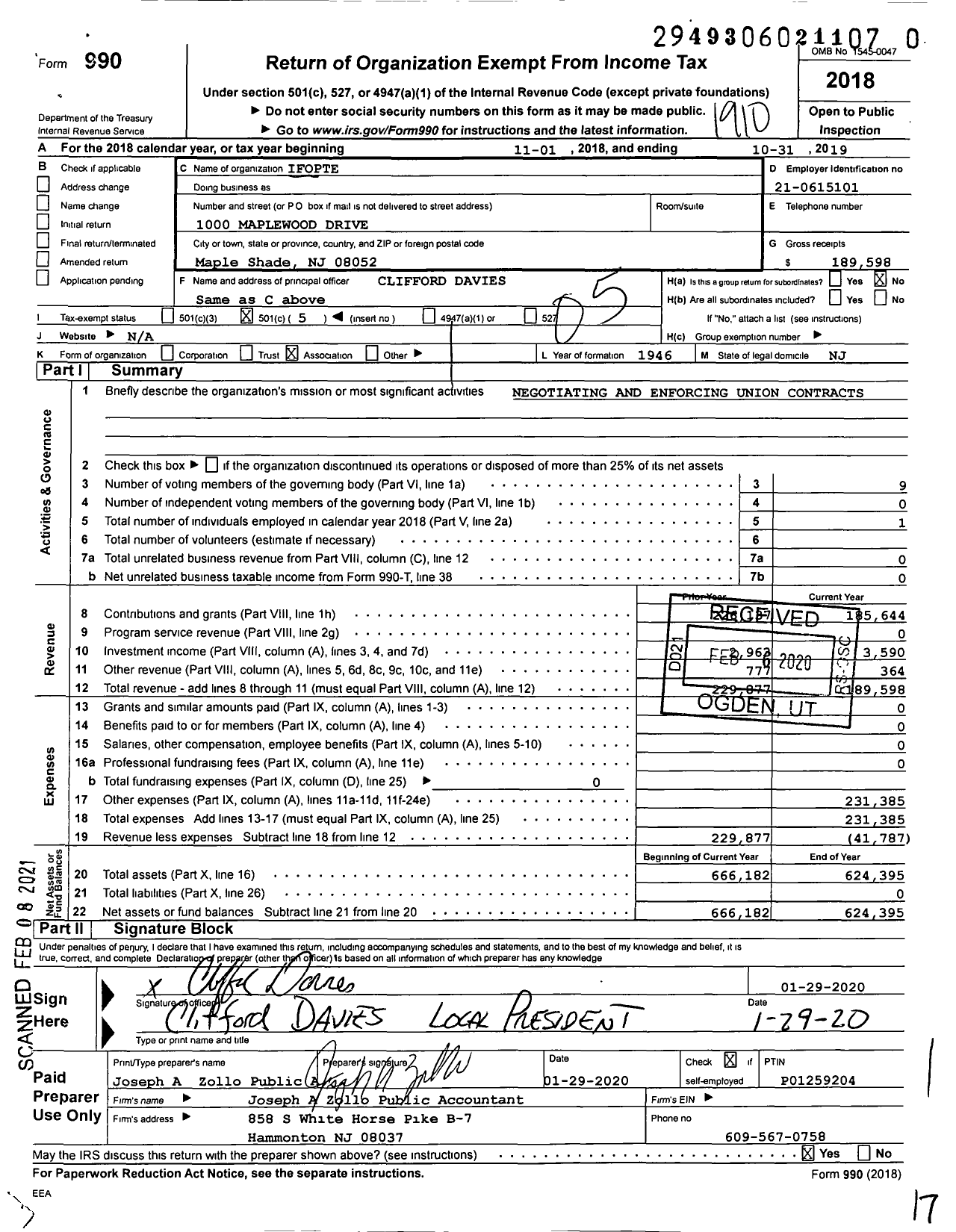 Image of first page of 2018 Form 990O for International Federation of Professional and Technical Engineers - 241 Local