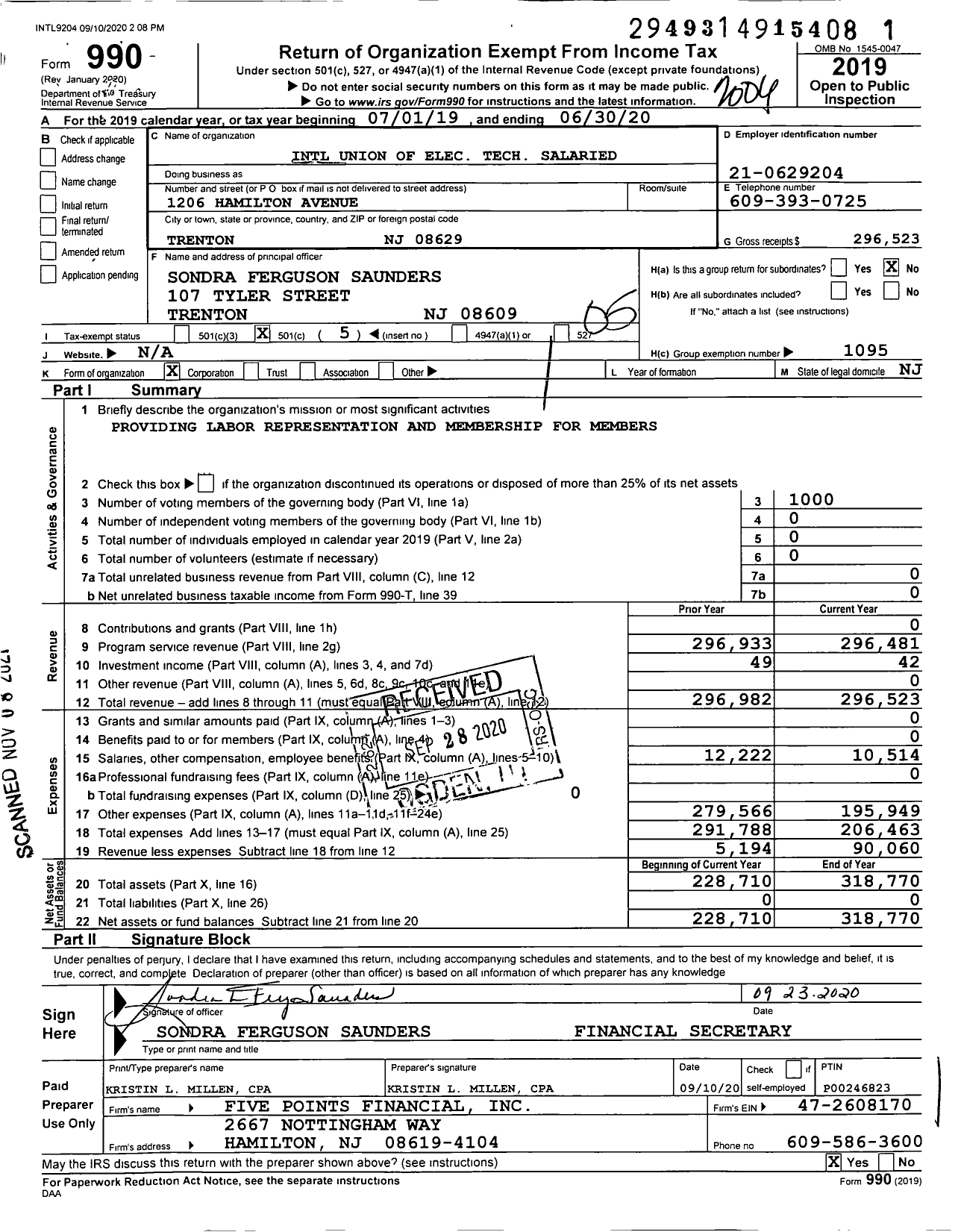 Image of first page of 2019 Form 990O for Communications Workers of America - 81455 Local 455