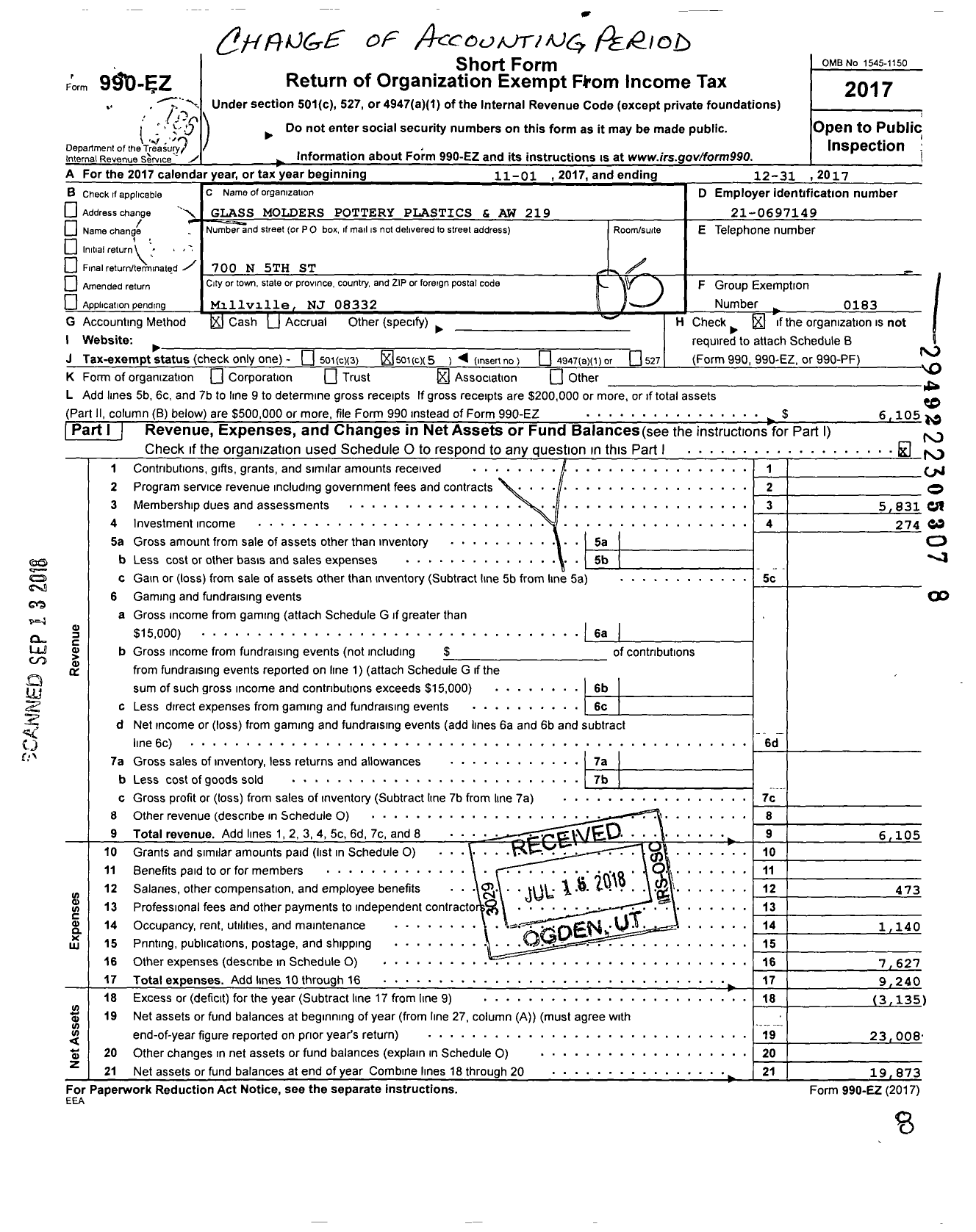 Image of first page of 2017 Form 990EO for United Steelworkers - 00219m Local