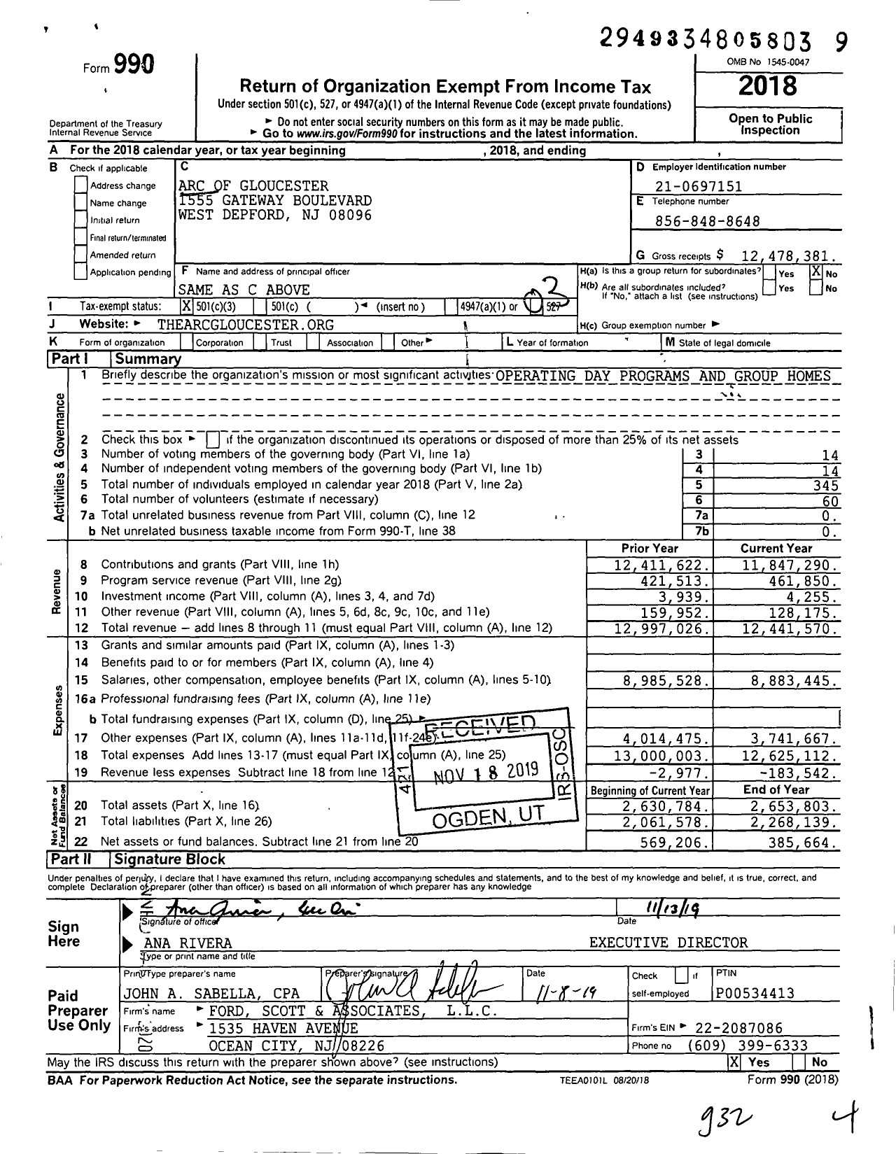 Image of first page of 2018 Form 990 for Arc of Gloucester