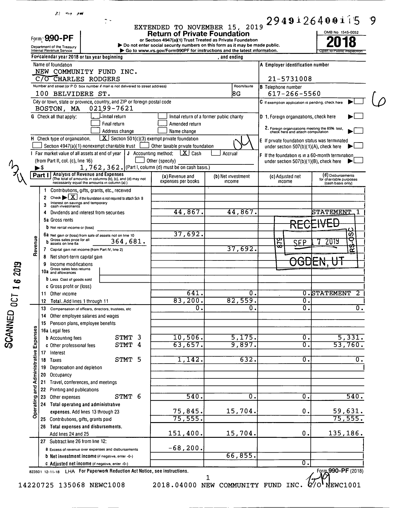 Image of first page of 2018 Form 990PF for New Community Fund