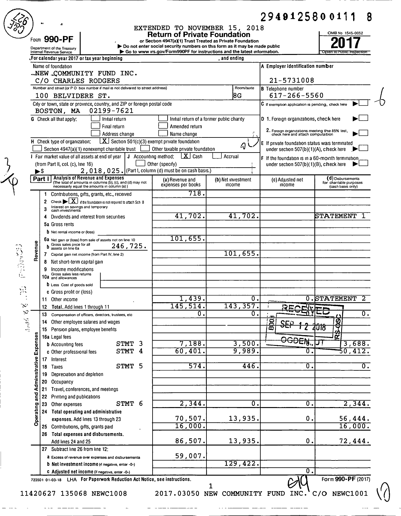 Image of first page of 2017 Form 990PF for New Community Fund