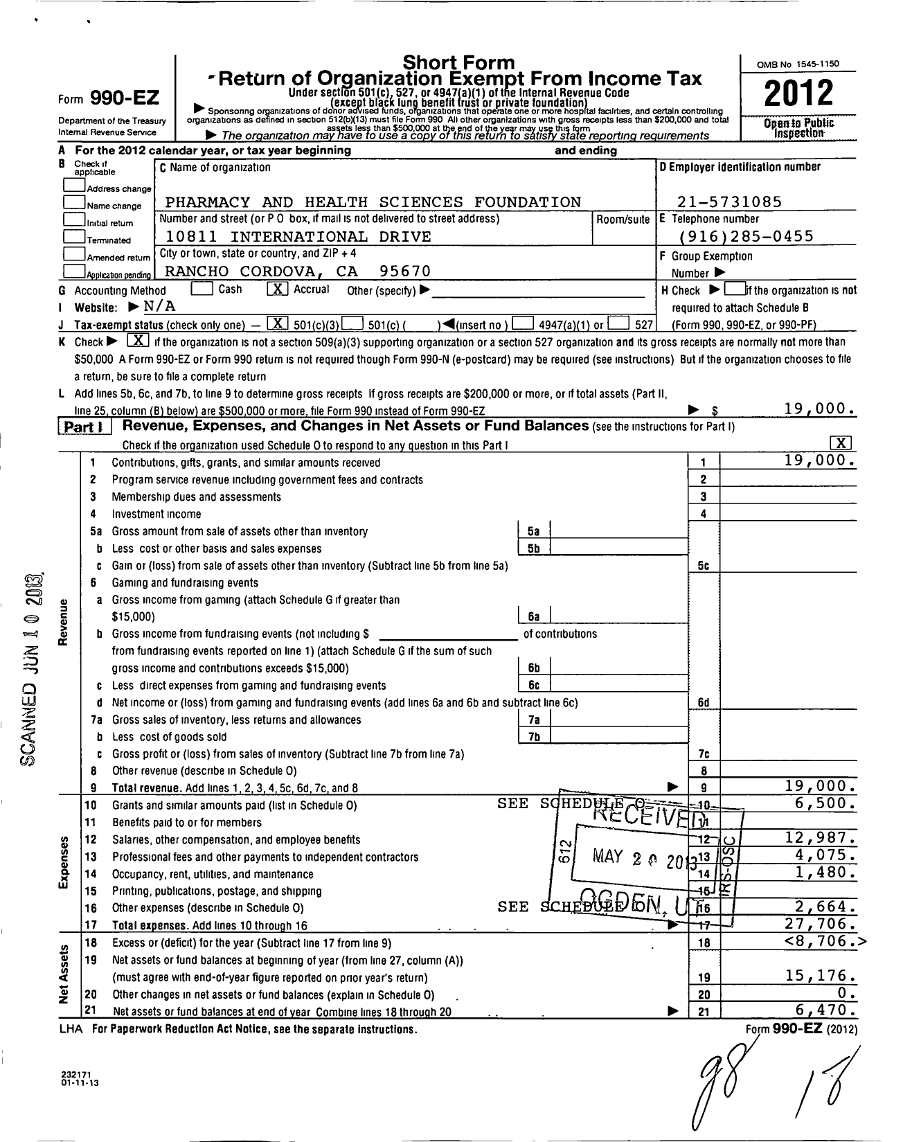 Image of first page of 2012 Form 990EZ for Northern California Health Services and Research Foundation