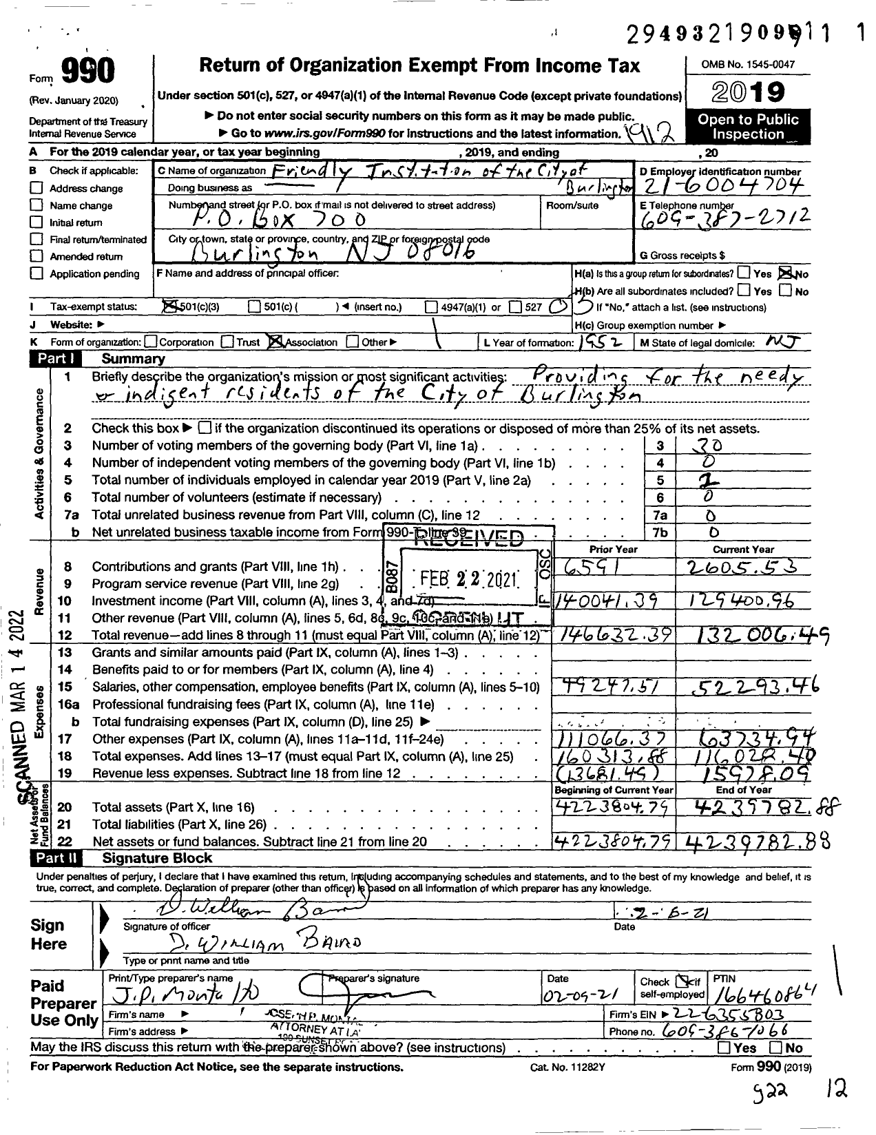 Image of first page of 2019 Form 990 for Friendly Institution of the City