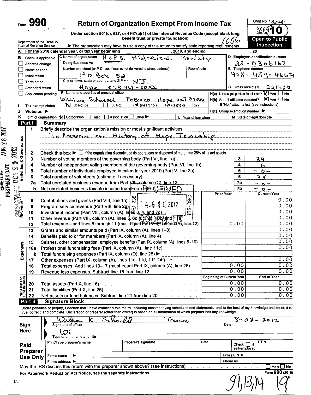 Image of first page of 2009 Form 990 for Hope Historical Society