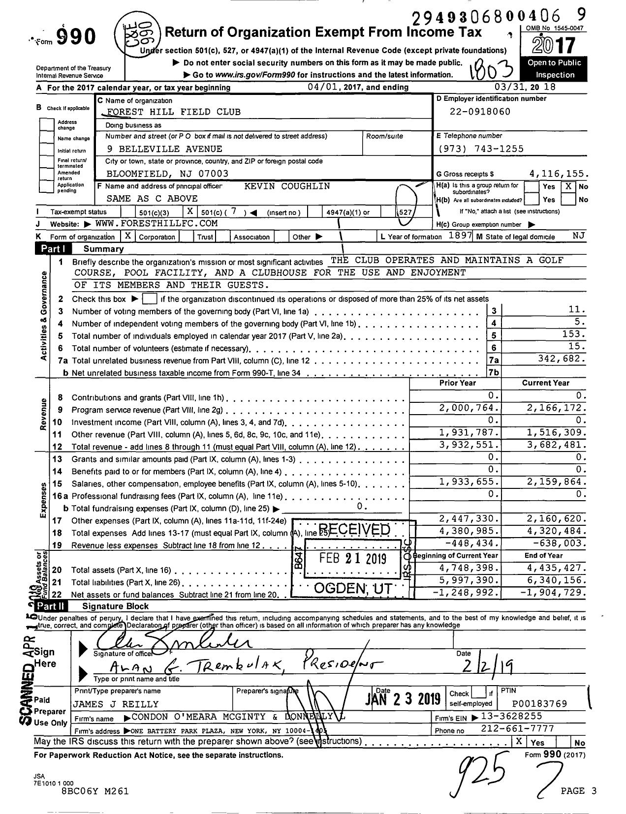 Image of first page of 2017 Form 990O for Forest Hill Field Club