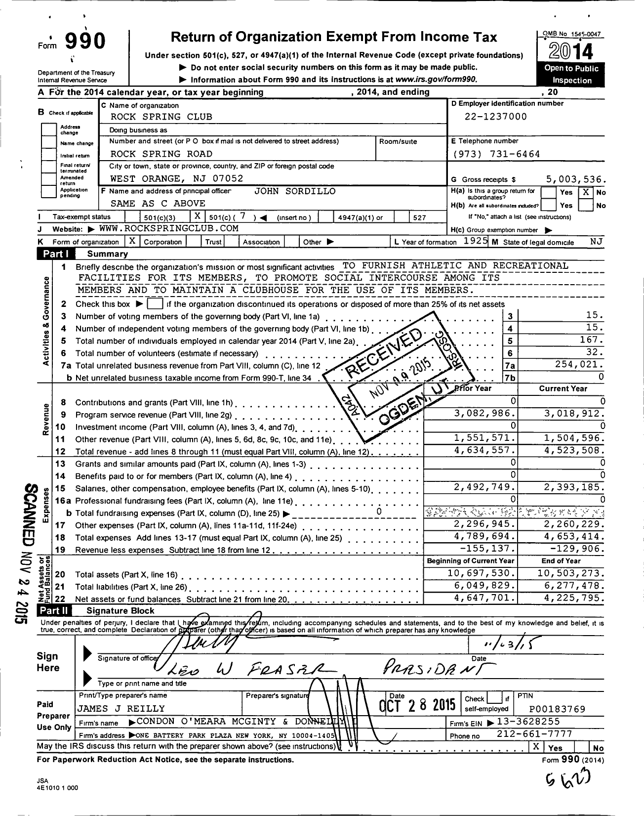 Image of first page of 2014 Form 990O for Rock Spring Club