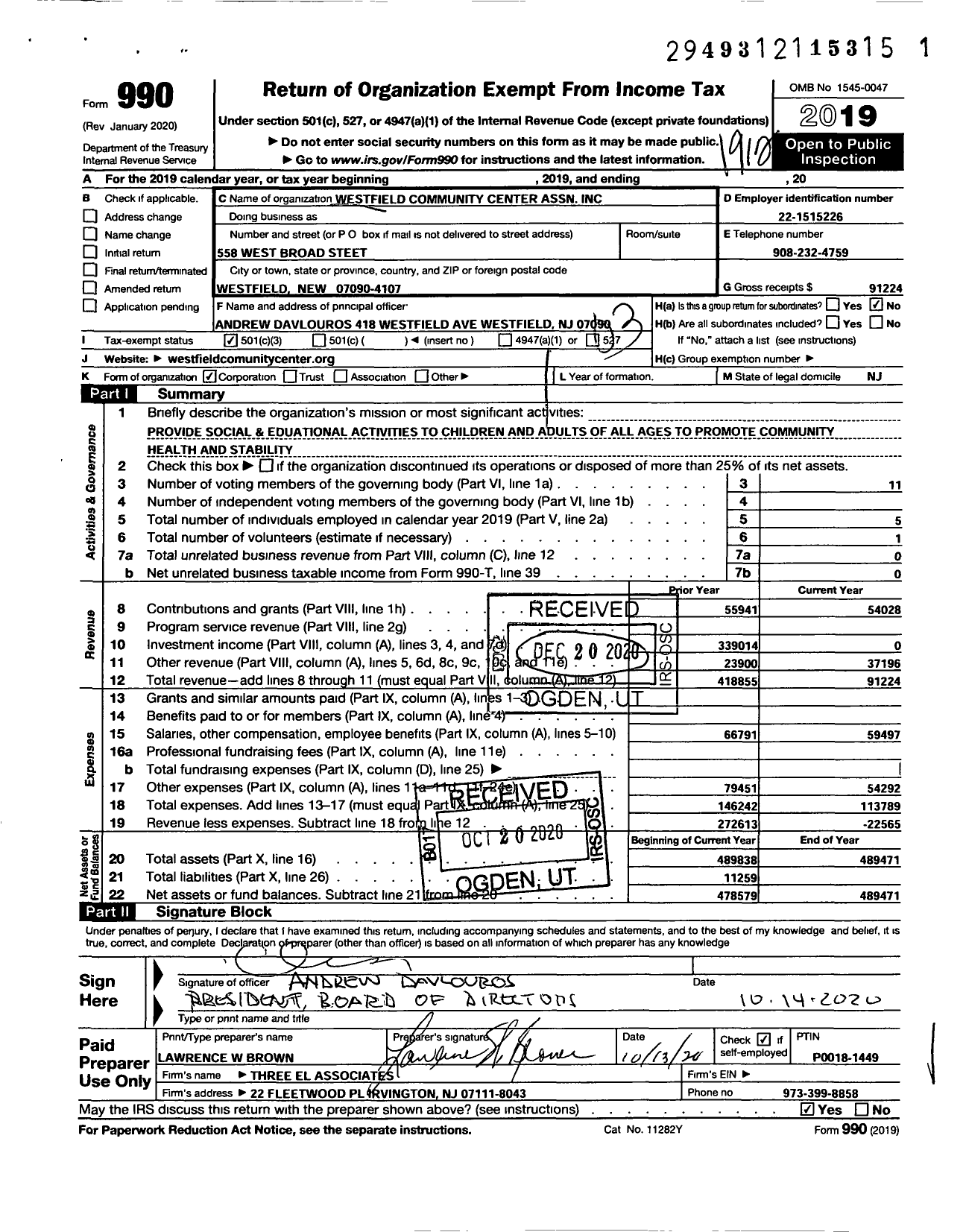 Image of first page of 2019 Form 990 for The Friendly Place