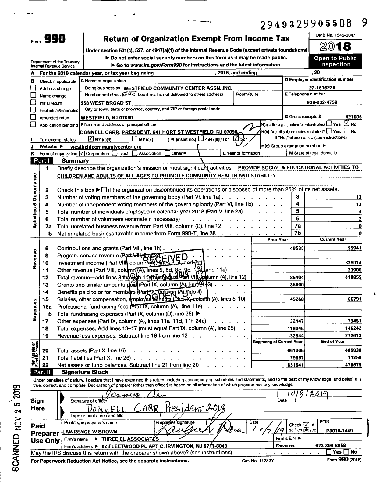 Image of first page of 2018 Form 990 for The Friendly Place