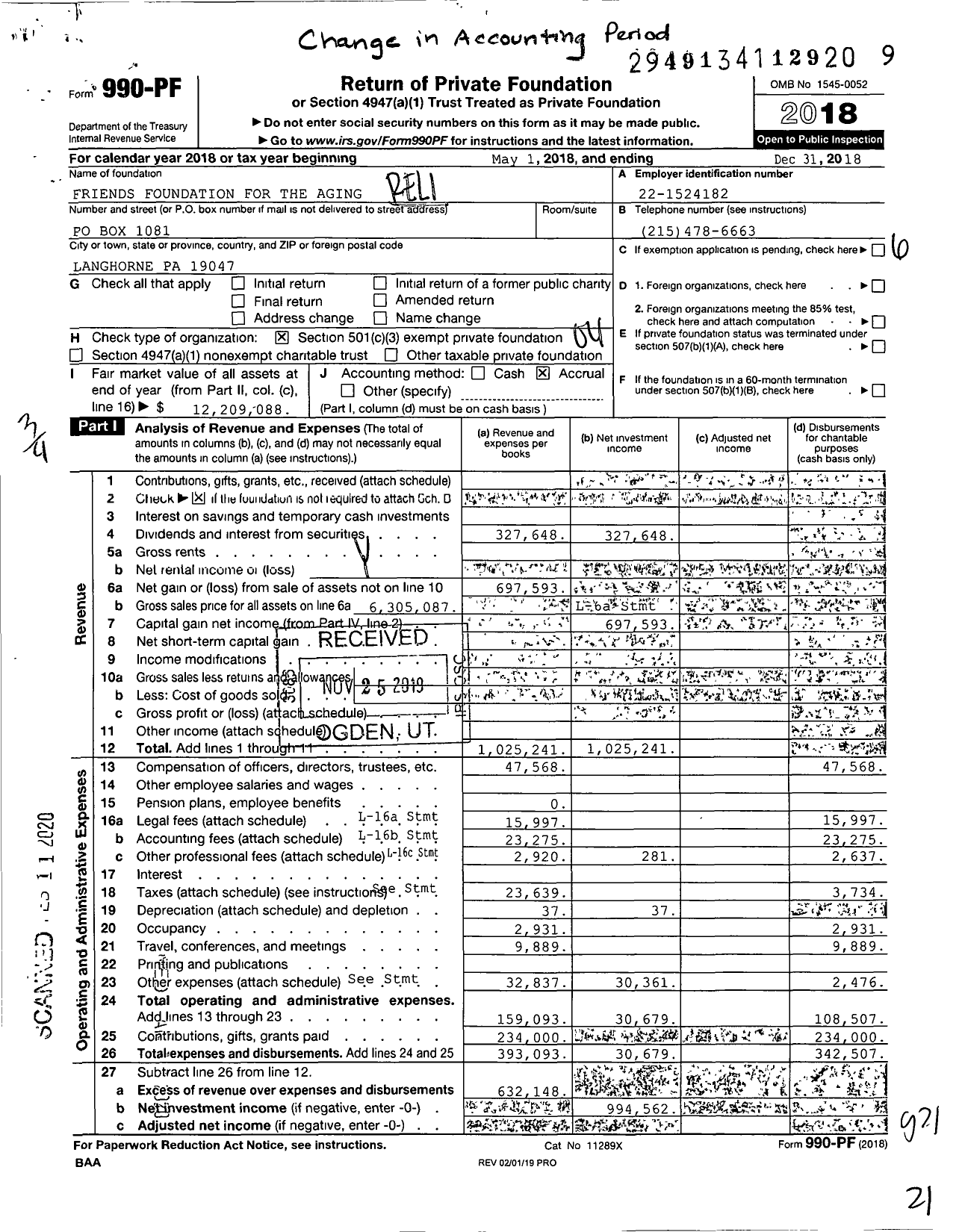 Image of first page of 2018 Form 990PF for Friends Foundation for the Aging