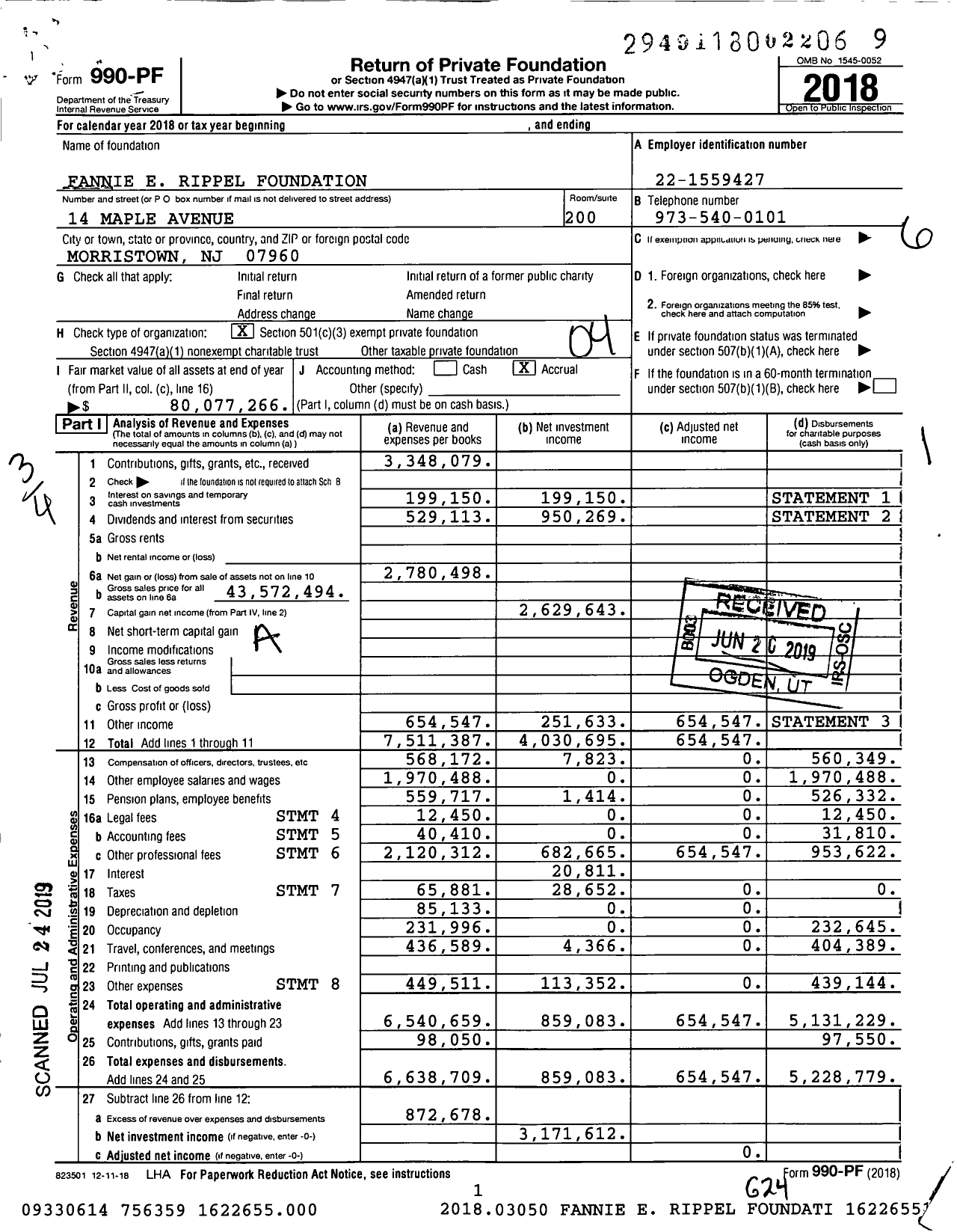 Image of first page of 2018 Form 990PF for The Rippel Foundation