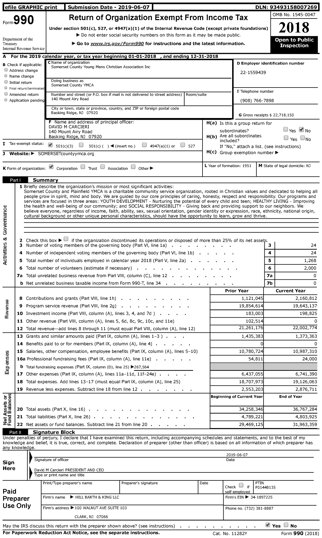 Image of first page of 2018 Form 990 for Greater Somerset County YMCA