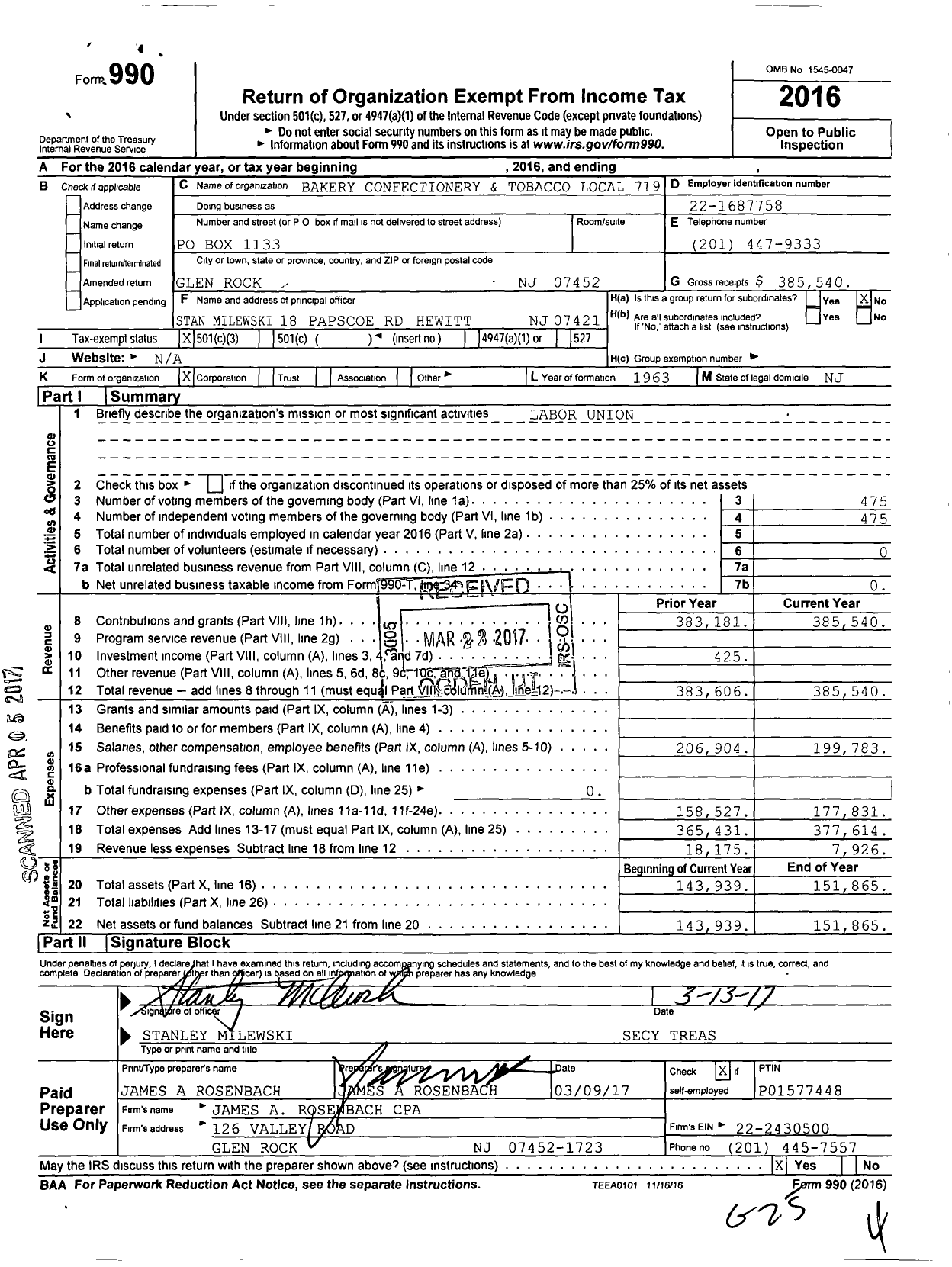 Image of first page of 2016 Form 990 for BCTGM International Union - 719 Local