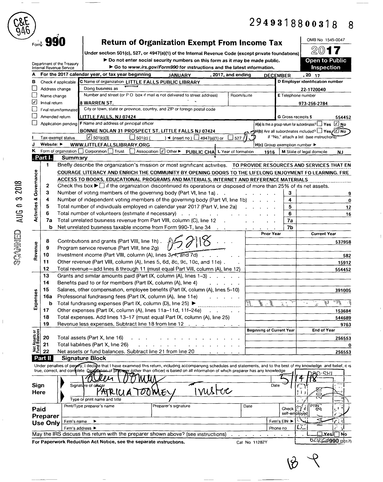 Image of first page of 2017 Form 990 for Little Falls Public Library