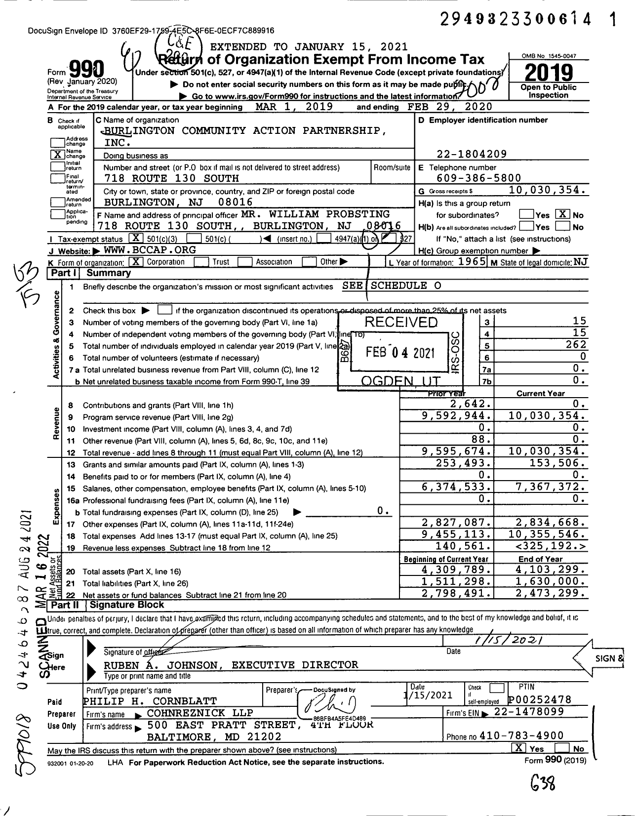 Image of first page of 2019 Form 990 for Burlington Community Action Partnership (BCCAP)