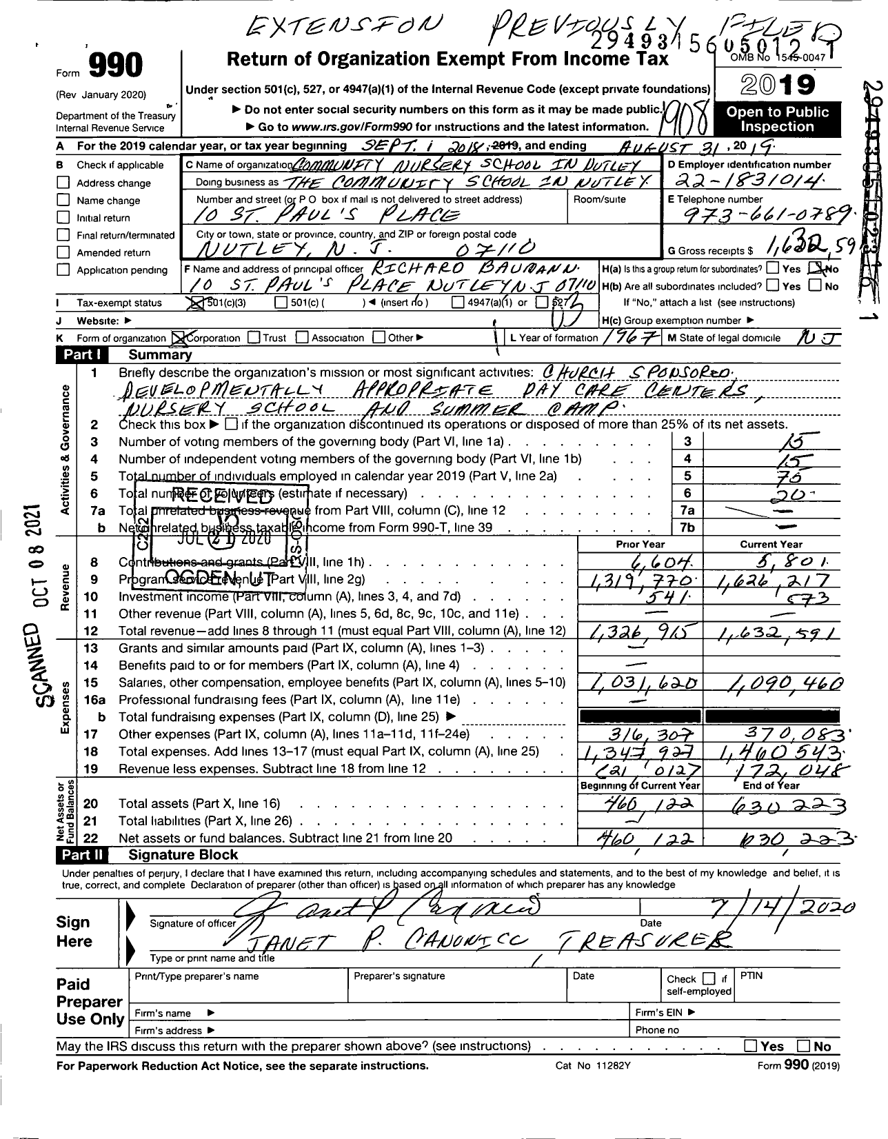 Image of first page of 2018 Form 990 for Community Nursery School in Nutley