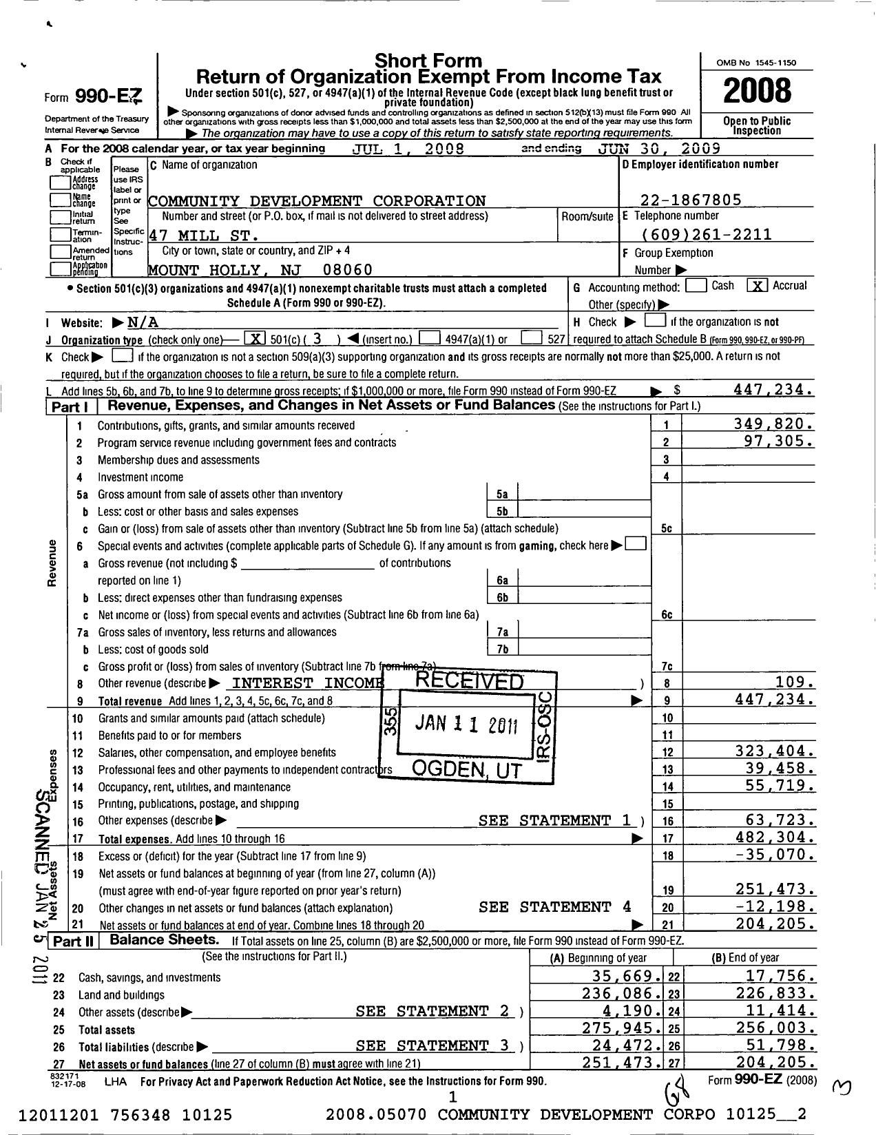 Image of first page of 2008 Form 990EZ for Willingboro Community Development Corporation