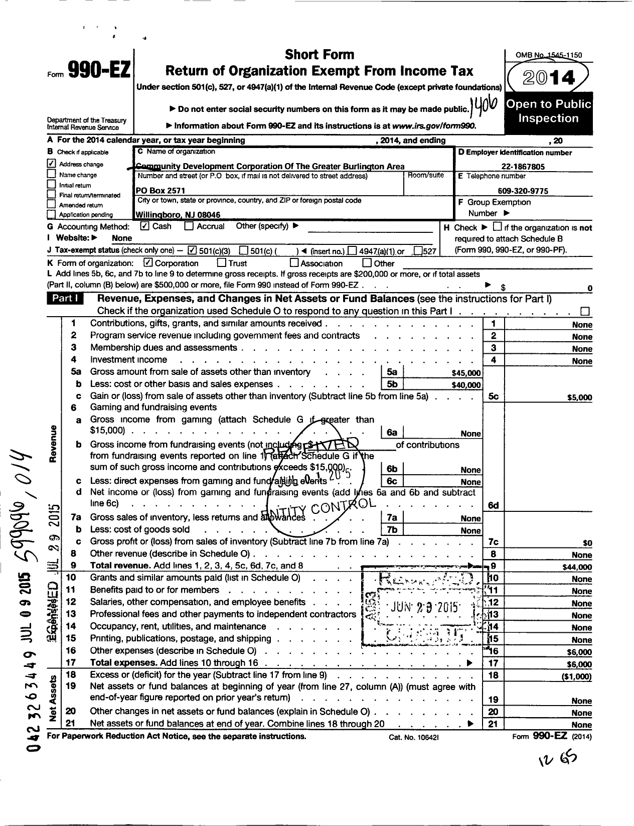 Image of first page of 2013 Form 990EZ for Willingboro Community Development Corporation