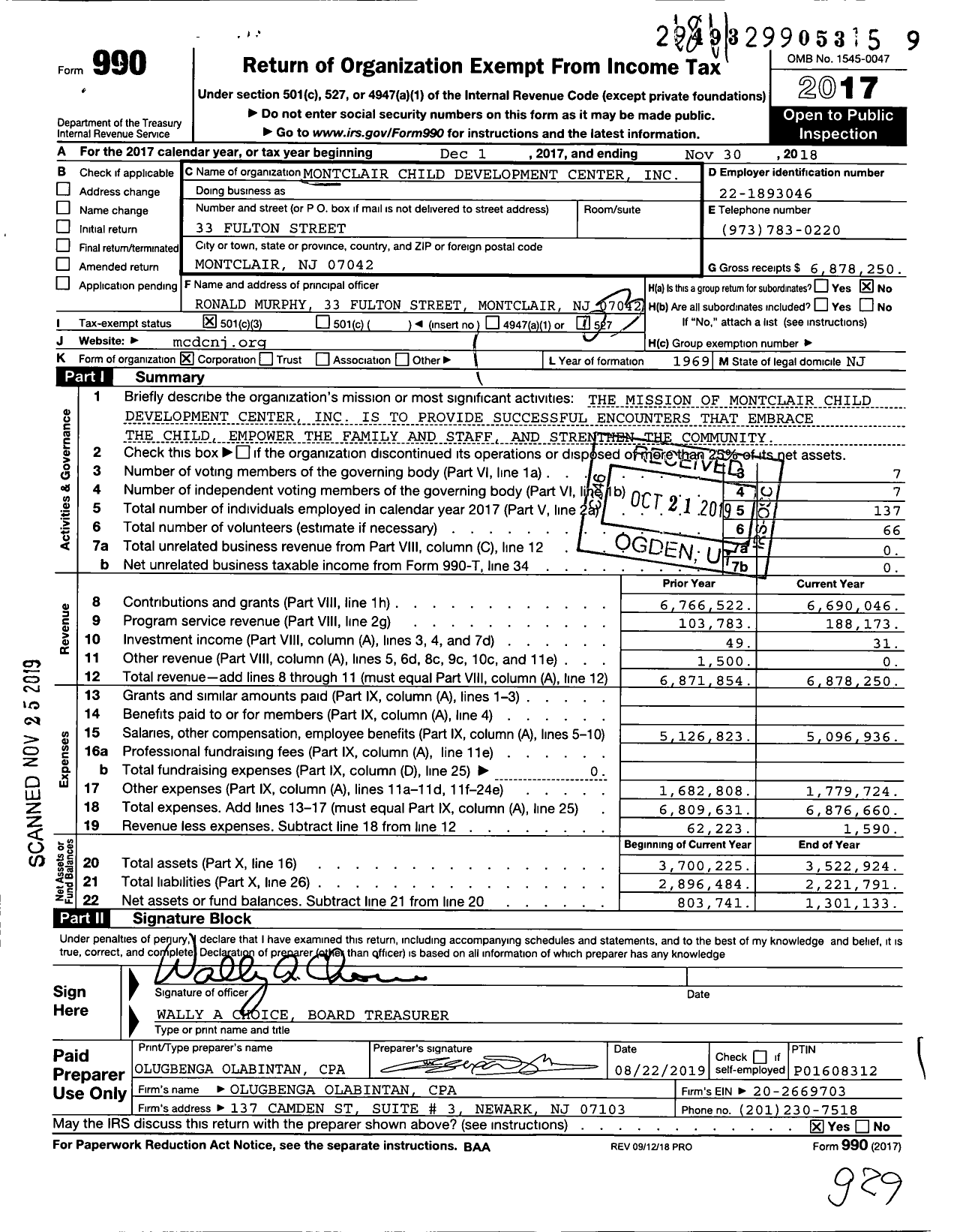 Image of first page of 2017 Form 990 for Montclair Child Development Center (MCDC)