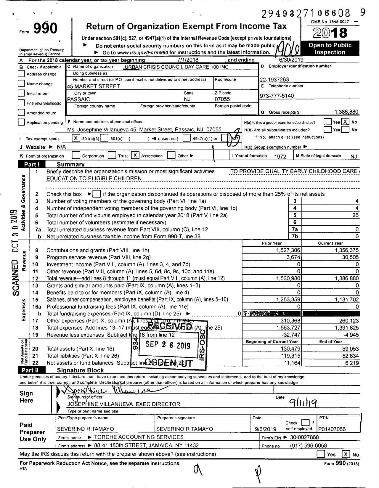 Image of first page of 2018 Form 990 for Urban Crisis Council Day Care 100