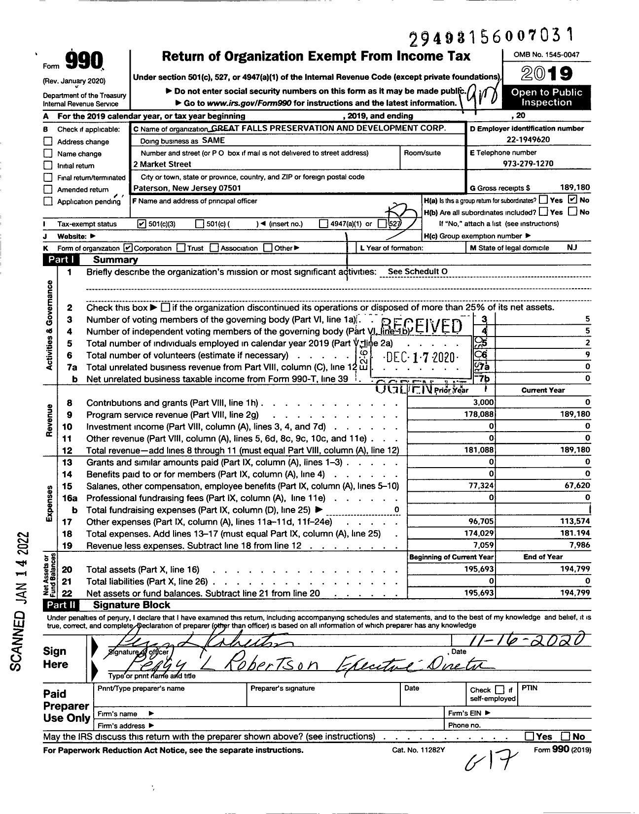 Image of first page of 2019 Form 990 for Great Falls Preservation