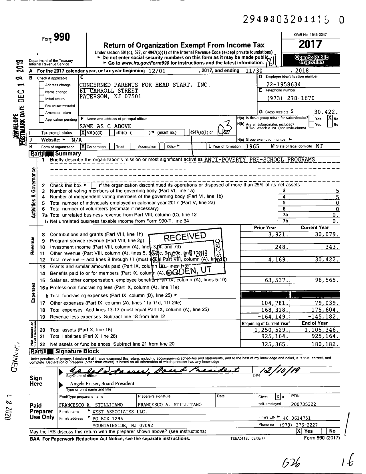 Image of first page of 2017 Form 990 for Concerned Parents for Head Start