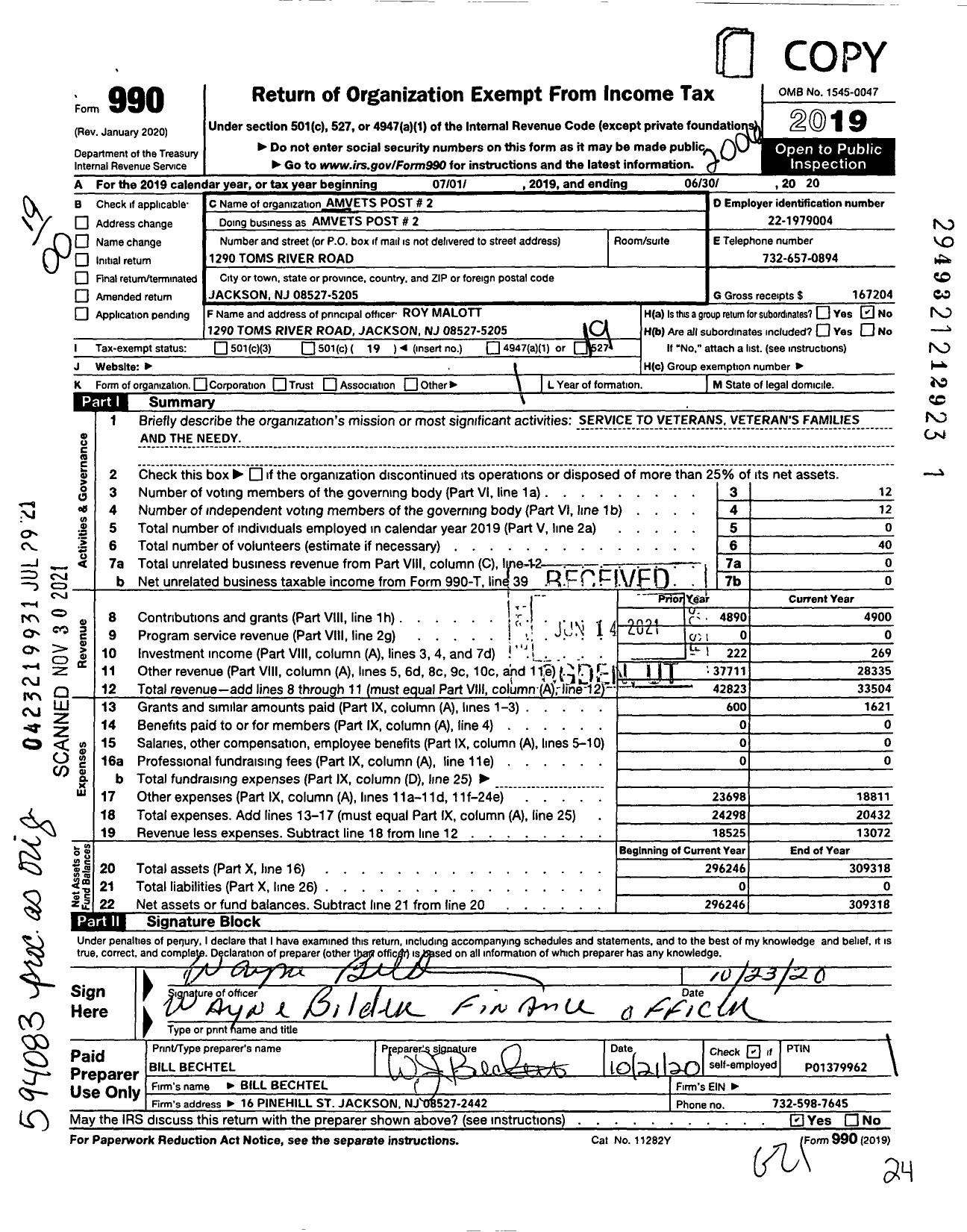 Image of first page of 2019 Form 990O for Amvets - Amvets Post 2