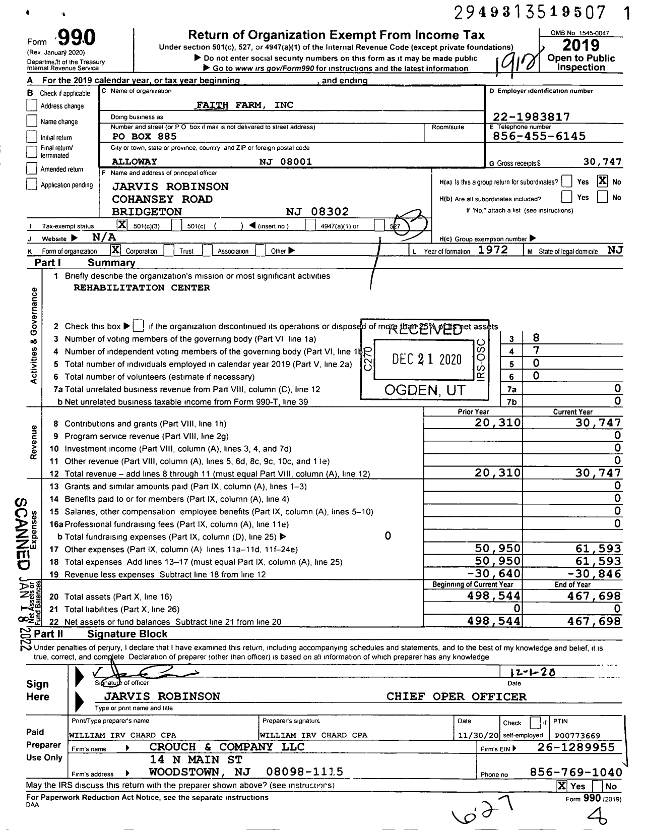 Image of first page of 2019 Form 990 for Faith Farm