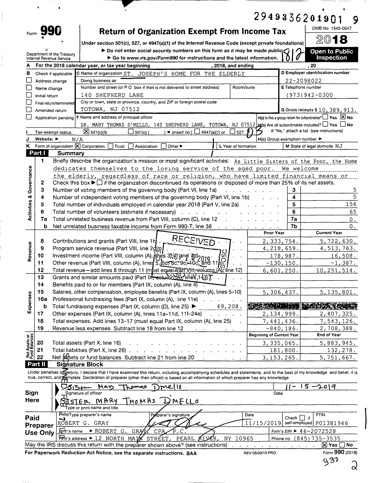 Image of first page of 2018 Form 990 for Little Sisters of the Poor St Joseph's Home for the Elderly