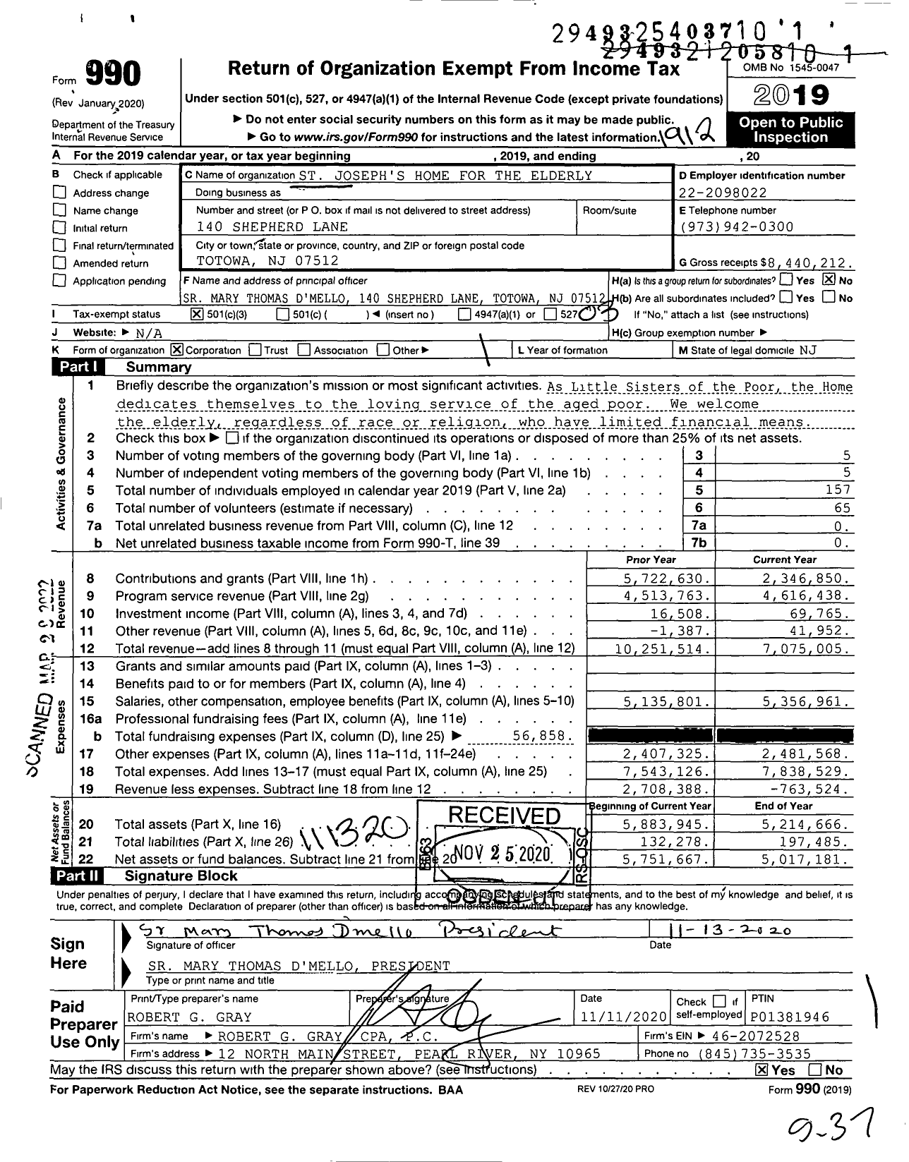 Image of first page of 2019 Form 990 for Little Sisters of the Poor St Joseph's Home for the Elderly