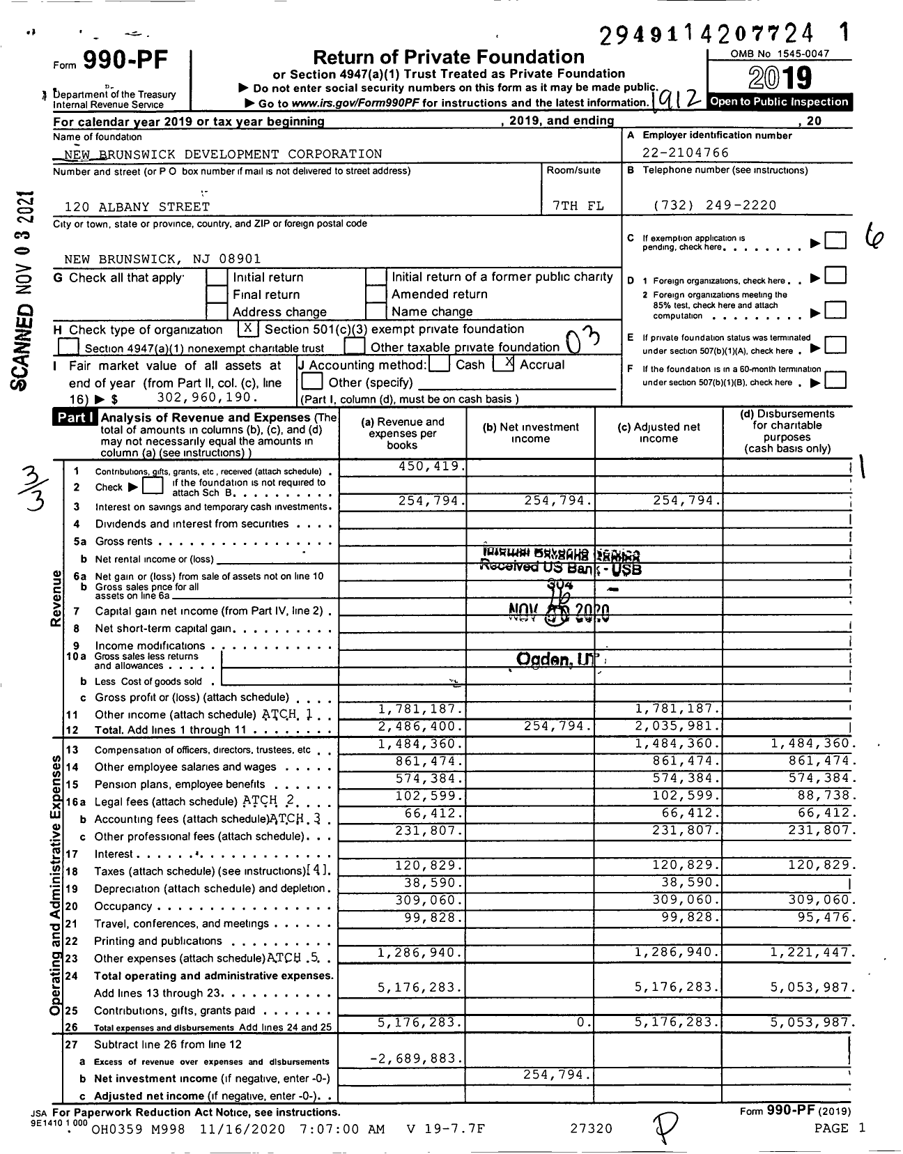 Image of first page of 2019 Form 990PF for New Brunswick Development Corporation (DEVCO)