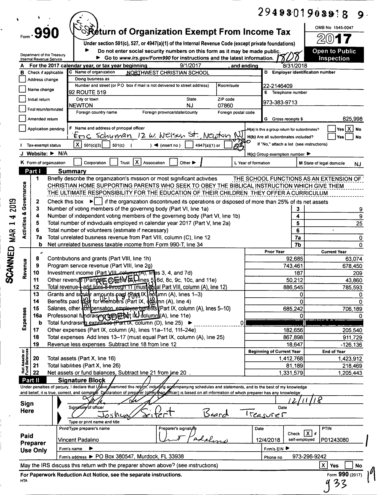 Image of first page of 2017 Form 990 for Northwest Christian School